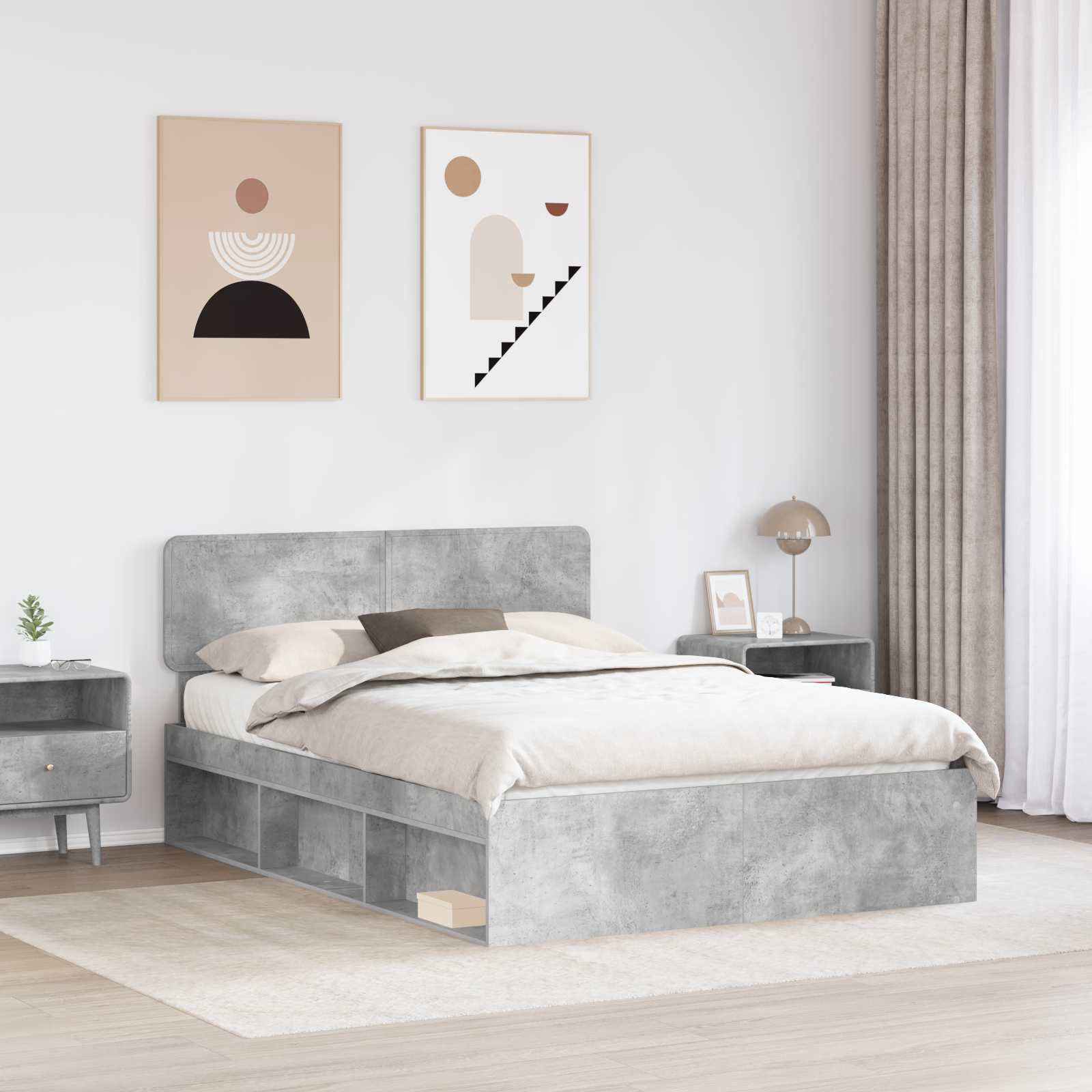 Krevetna konstrukcija s uzglavljem Betonska siva 150 x 200 cm