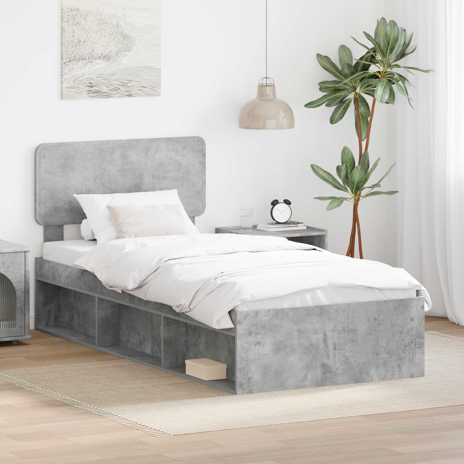 Krevetna konstrukcija s uzglavljem Betonska siva 100 x 200 cm