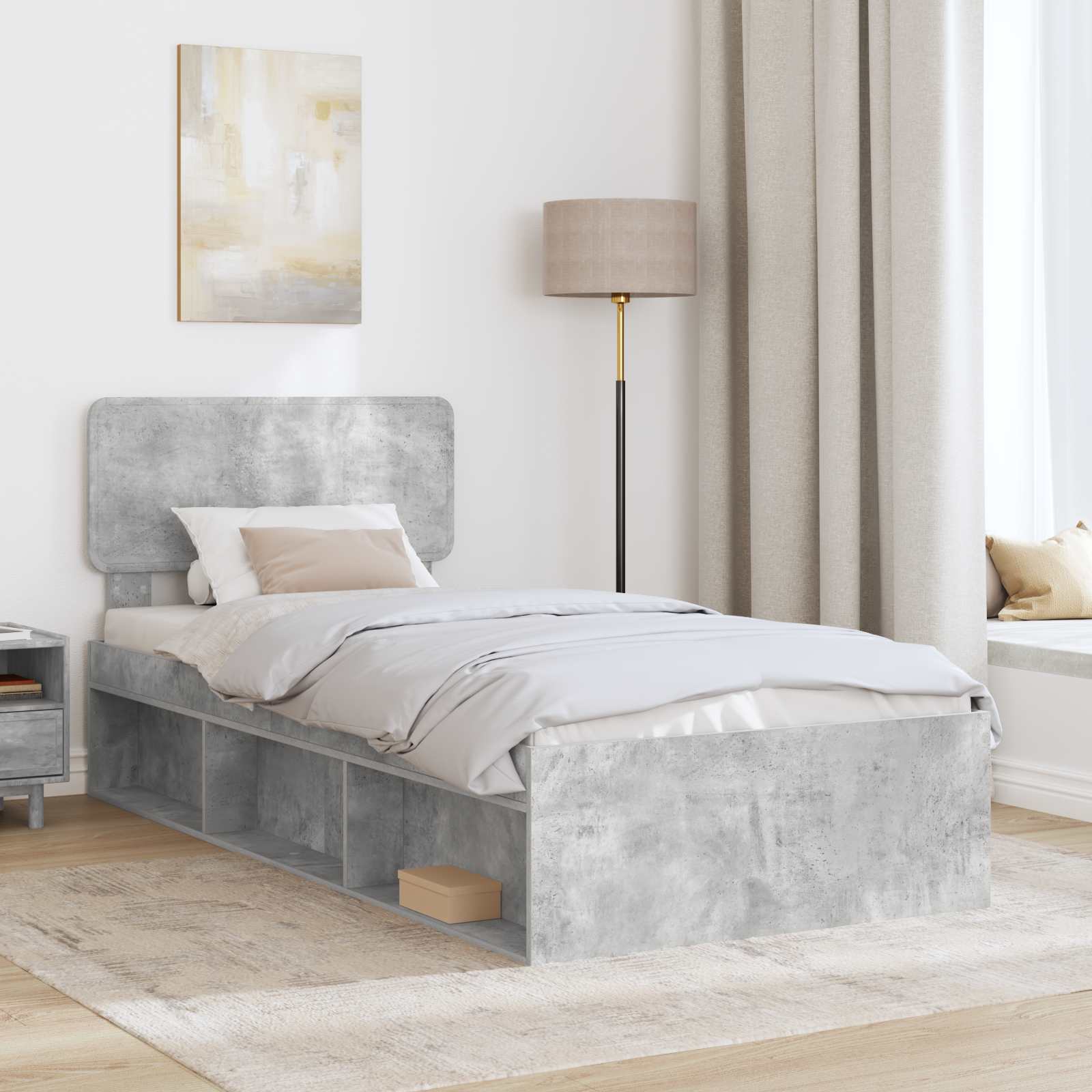Krevetna konstrukcija Beton 90 x 200 cm Čvrsto borovo drvo
