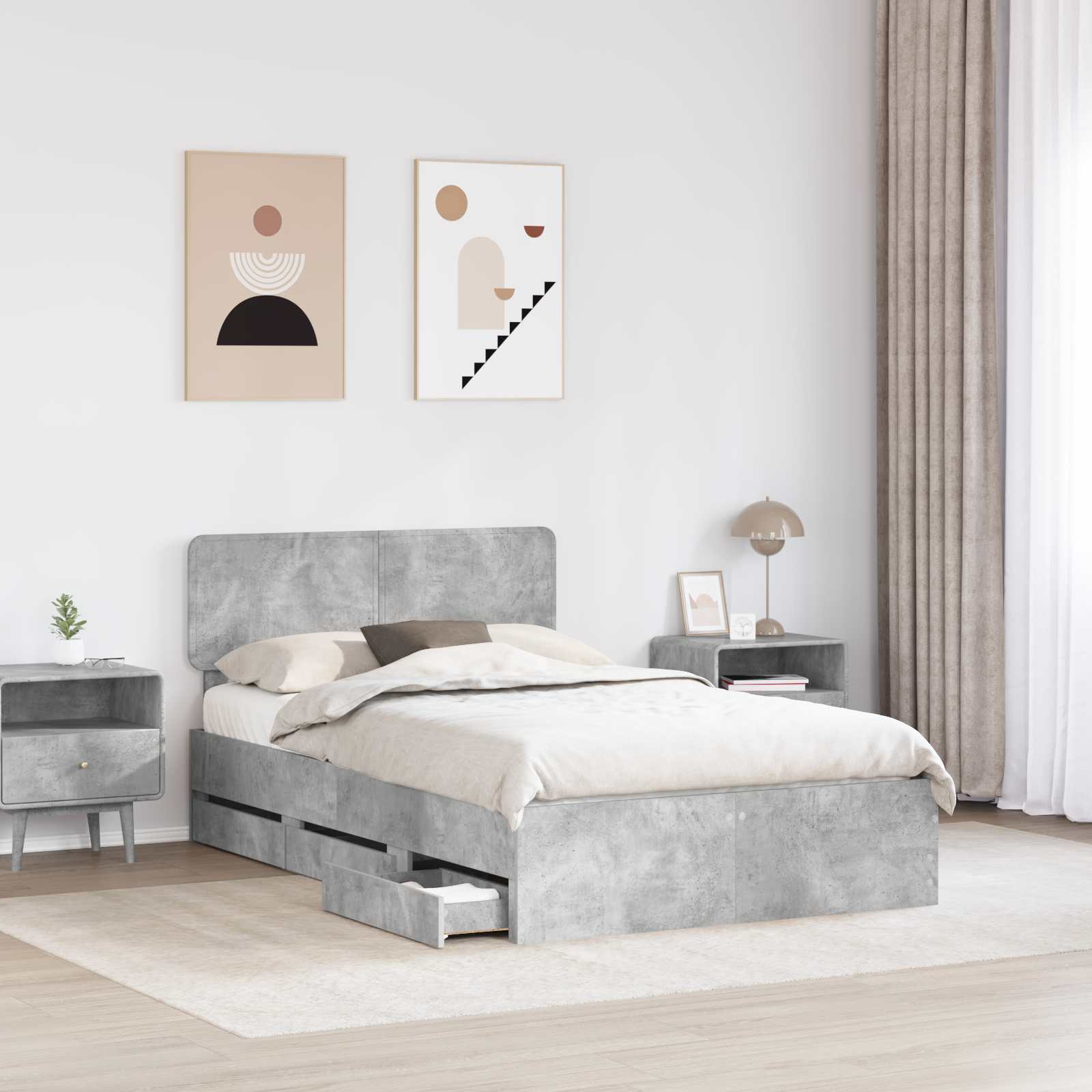Krevetna konstrukcija s ladicama Betonsko Siva 135 x 190 cm