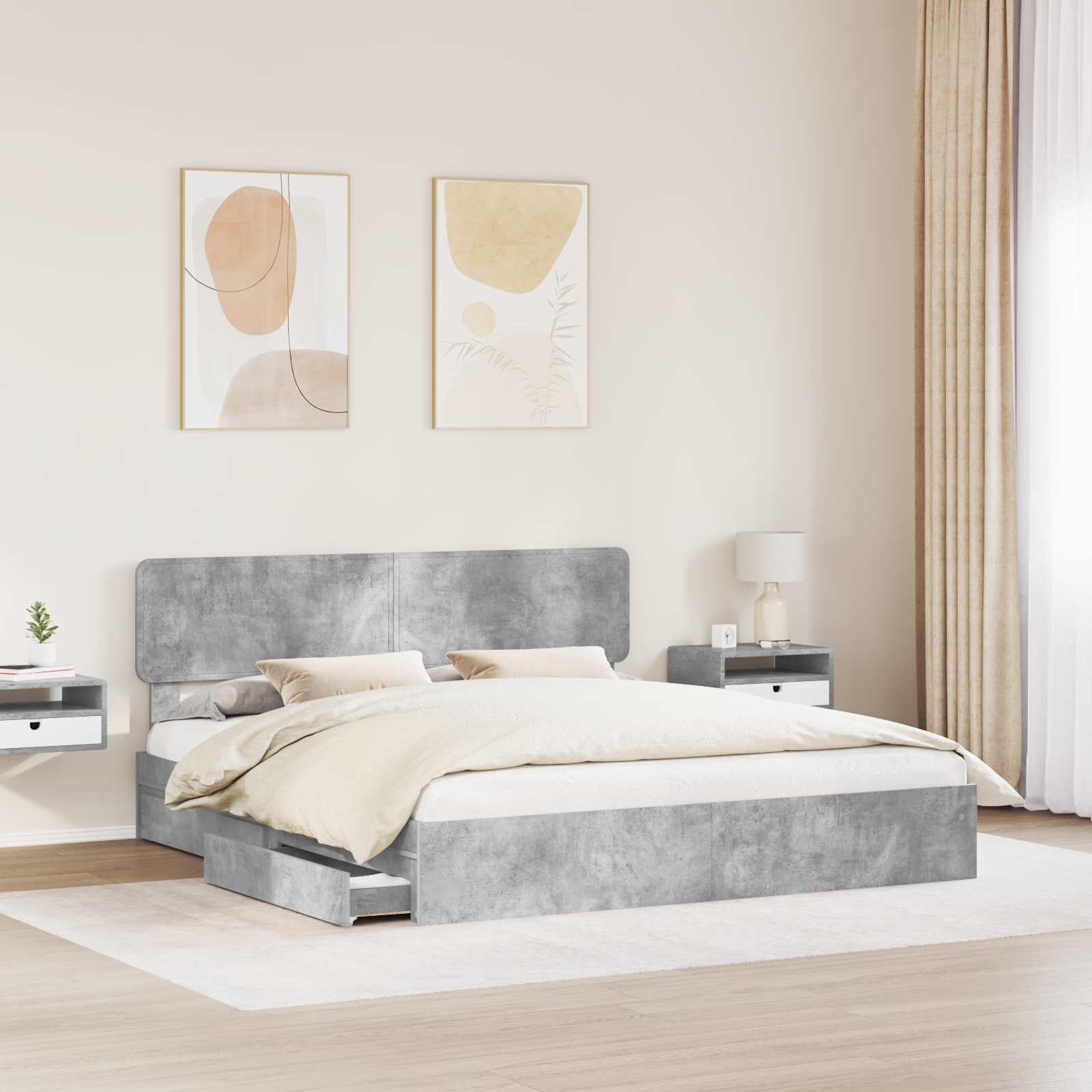 Krevet s od storage s uzglavljem Betonski sivi 200 x 200 cm