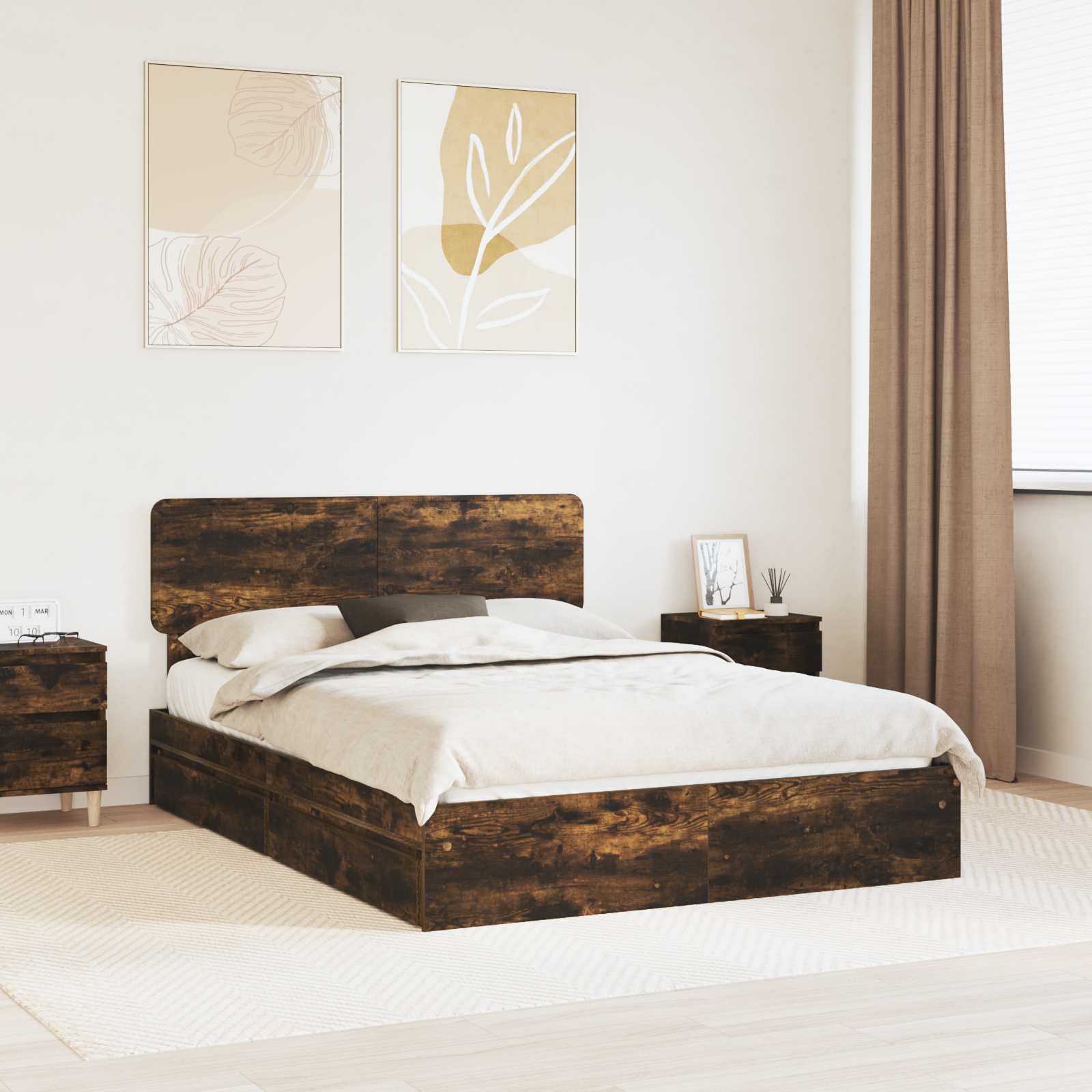 Krevet s od storage s uzglavljem Dimljeni hrast 160 x 200 cm