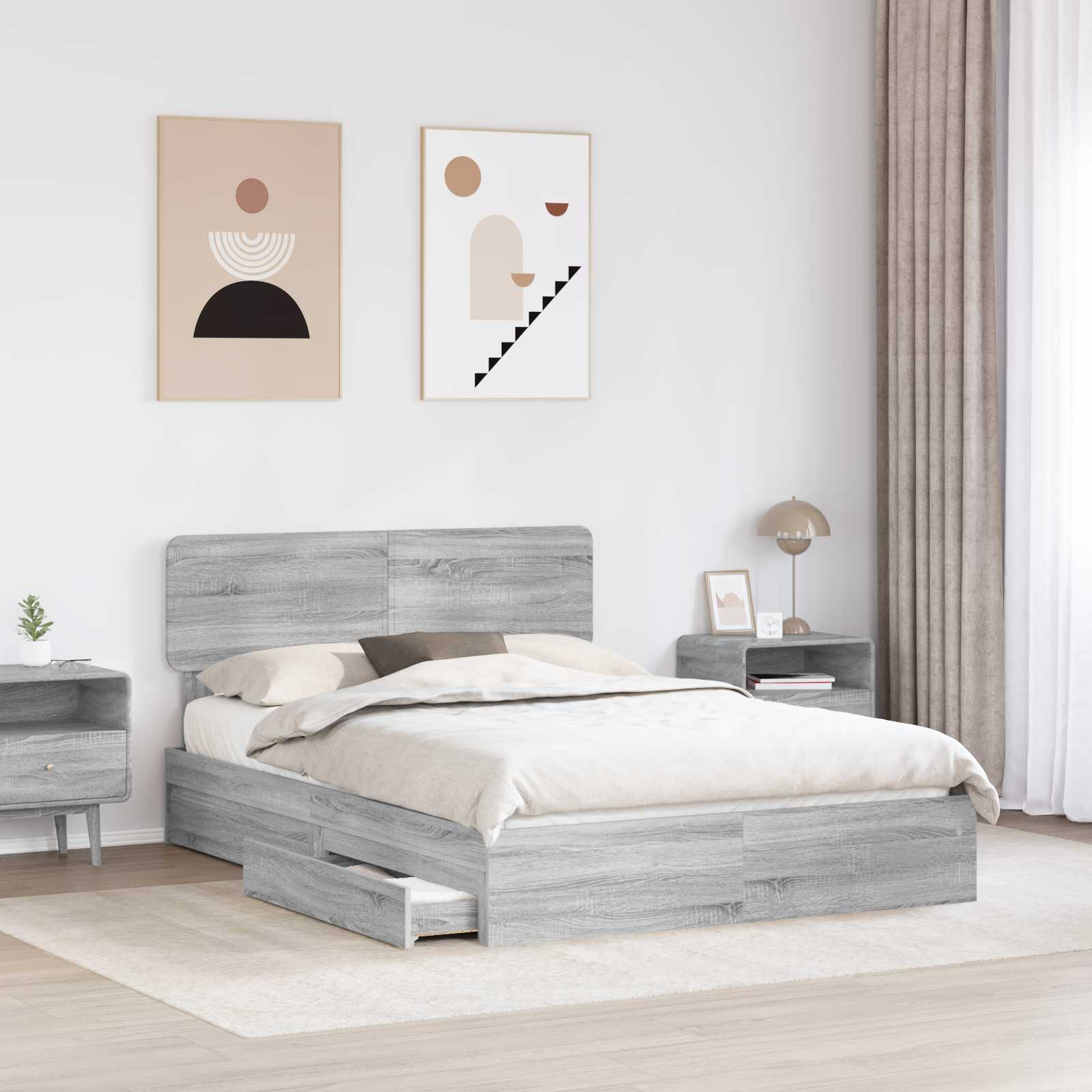 Krevet s od storage Siva Sonoma 150 x 200 cm Konstruirano drvo