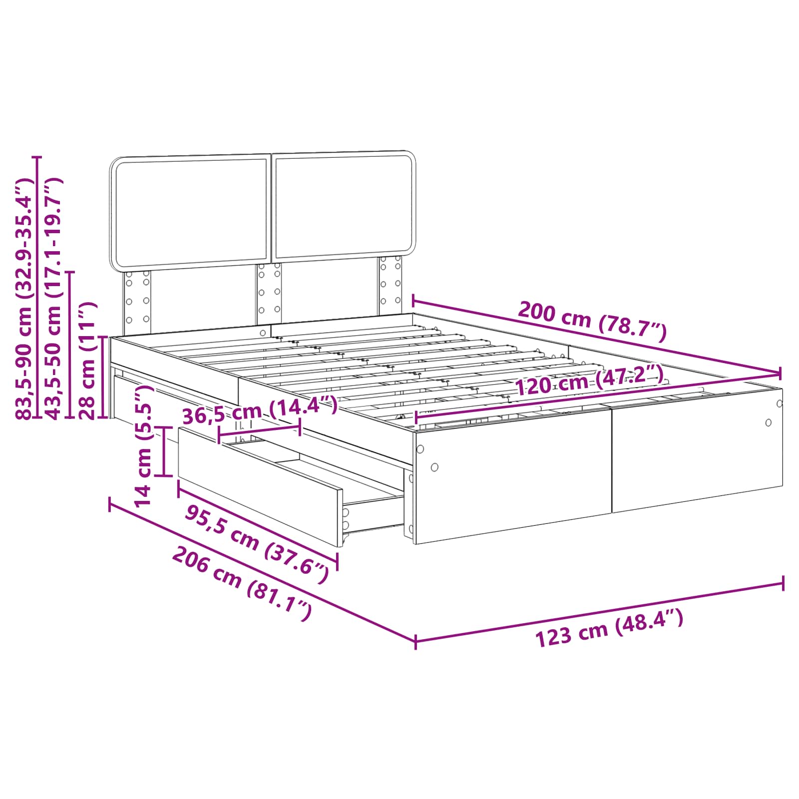 Krevet s od storage Sonoma hrast 120 x 200 cm Konstruirano drvo