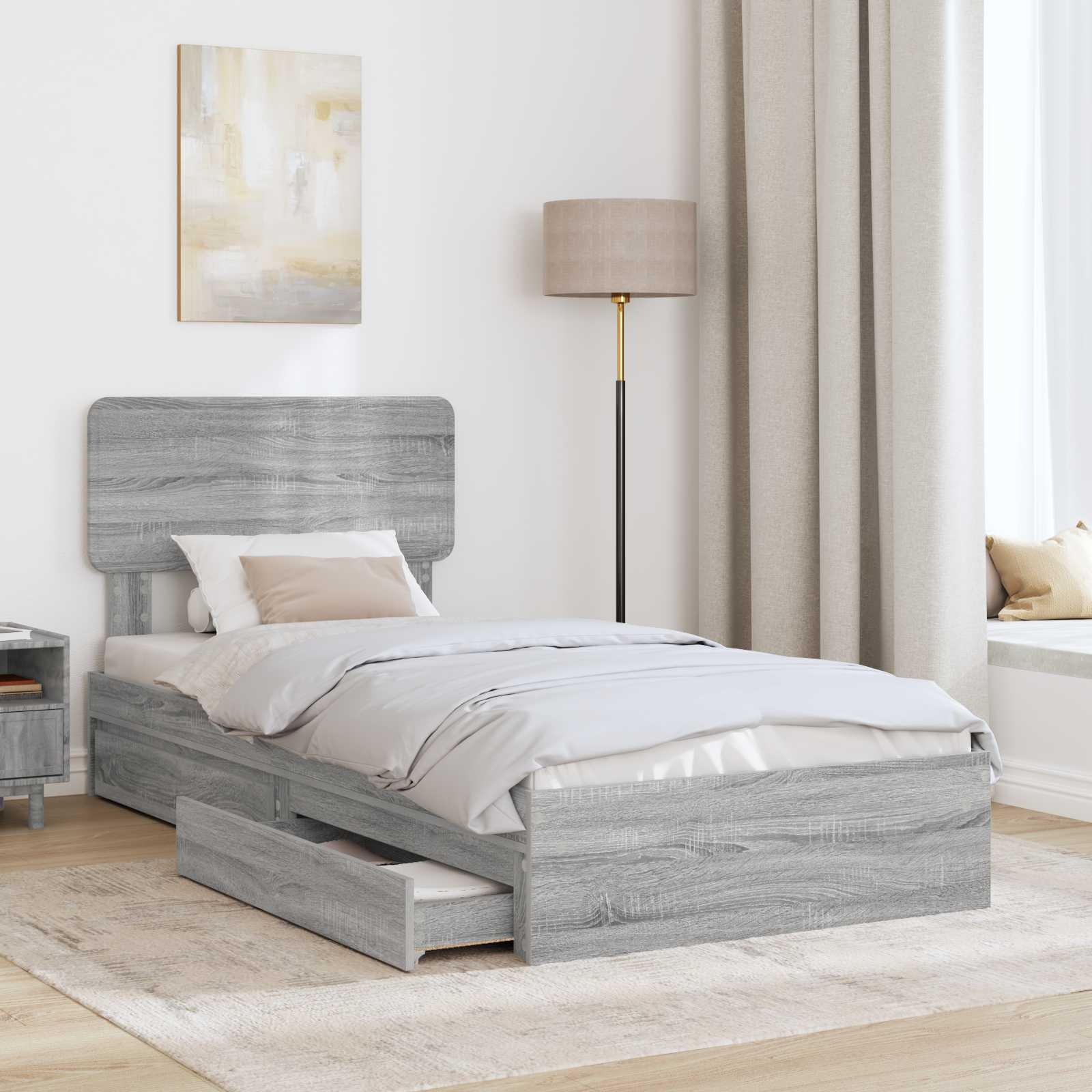 Krevet s od storage Siva Sonoma 100 x 200 cm Konstruirano drvo
