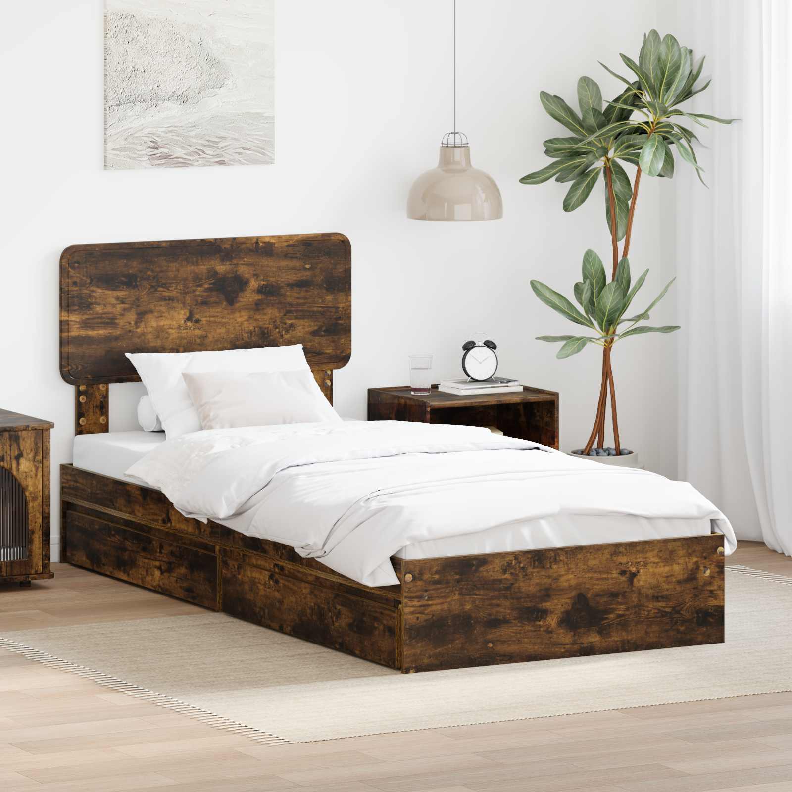 Krevet s od storage s uzglavljem Dimljeni hrast 90 x 200 cm
