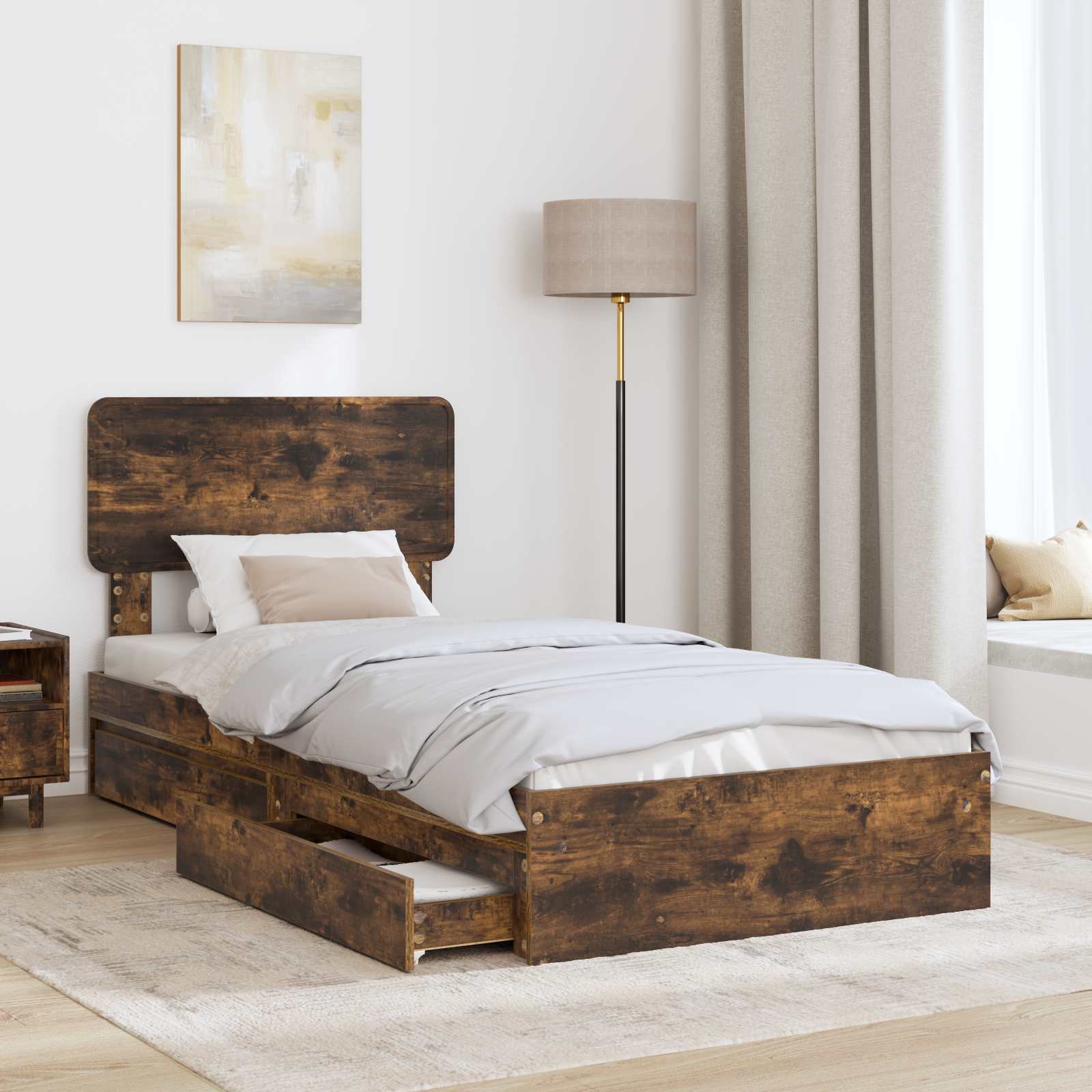 Krevet s od storage s uzglavljem Dimljeni hrast 90 x 200 cm