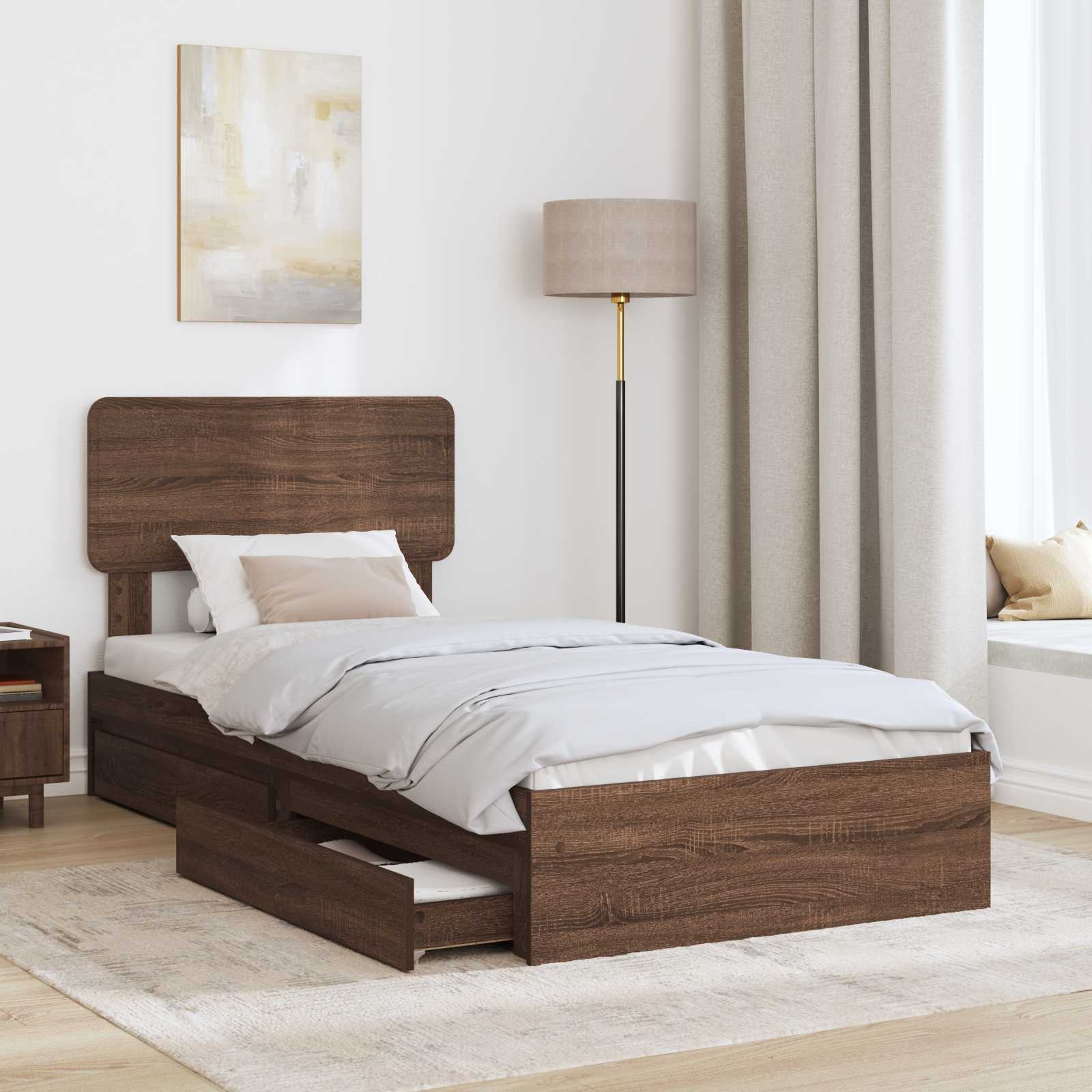 Krevet s od storage Smeđi hrast 75 x 190 cm Konstruirano drvo