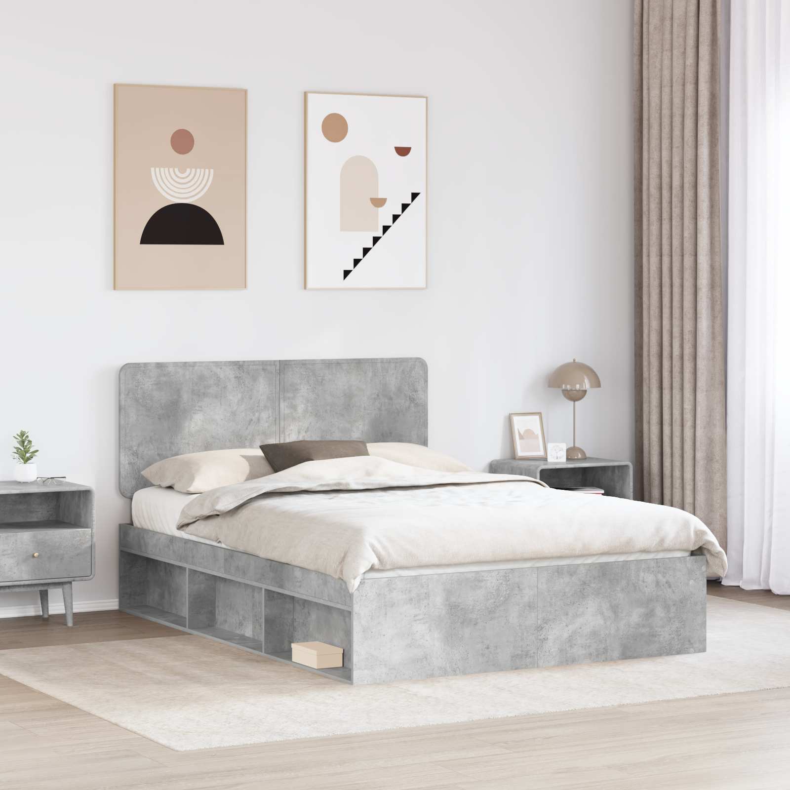 Krevetna konstrukcija s uzglavljem Betonska siva 150 x 200 cm