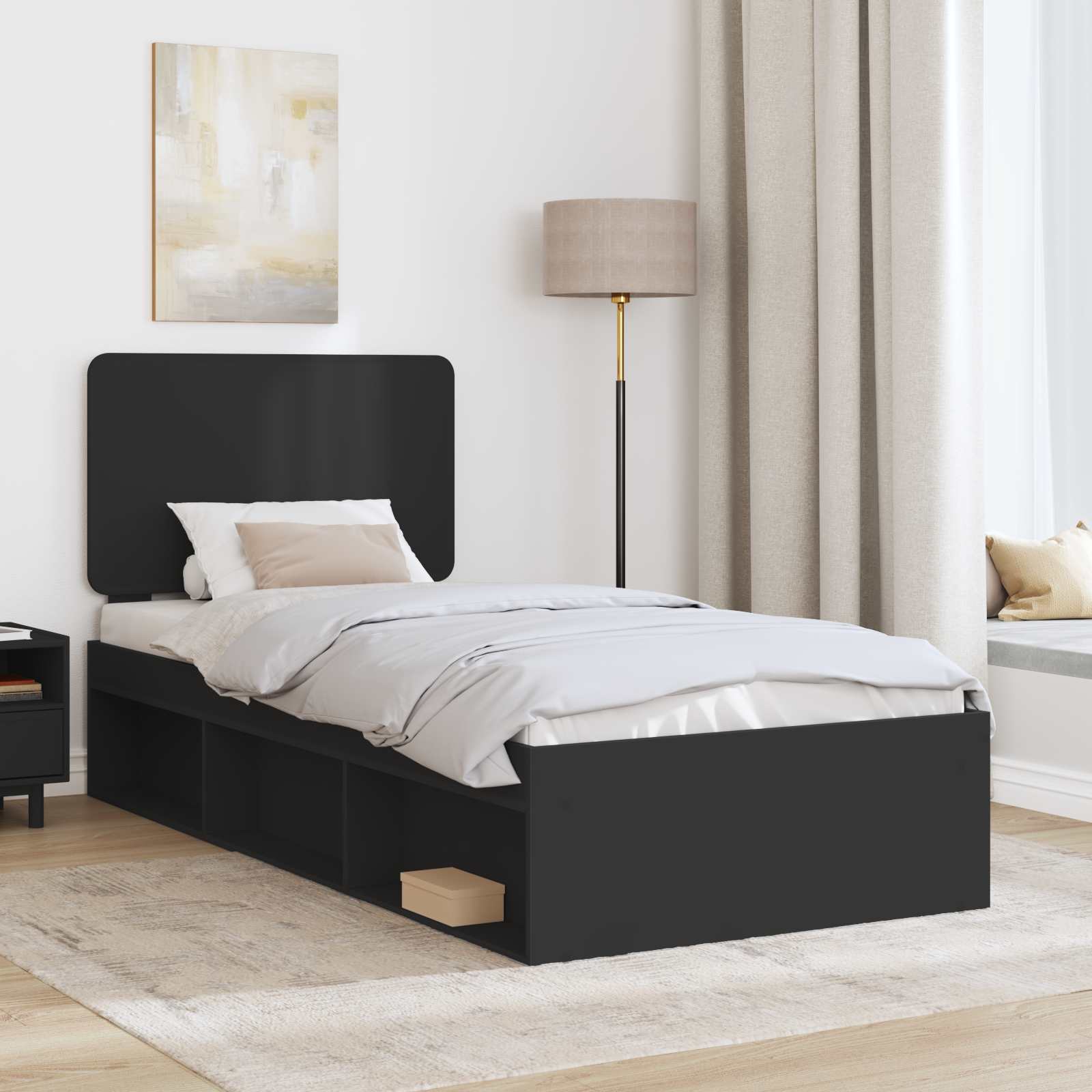 Krevetna konstrukcija Crna 75 x 190 cm Čvrsto borovo drvo