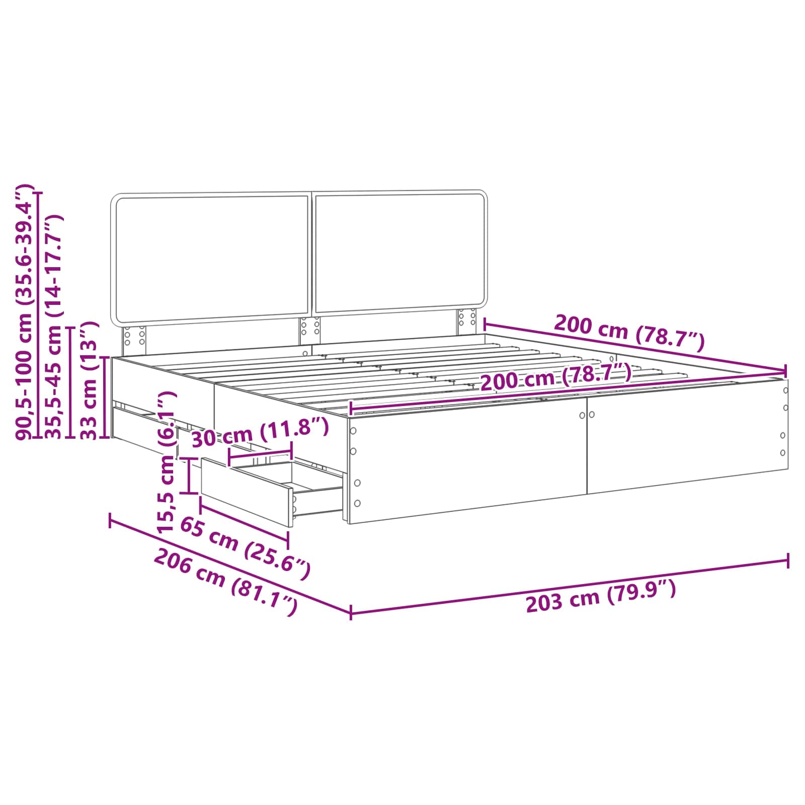 Krevetna konstrukcija Crna 200 x 200 cm Inženjersko Drvo