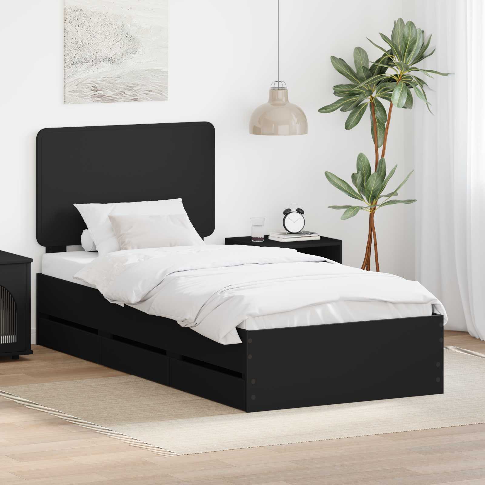Krevetna konstrukcija Crna 75 x 190 cm Inženjersko Drvo