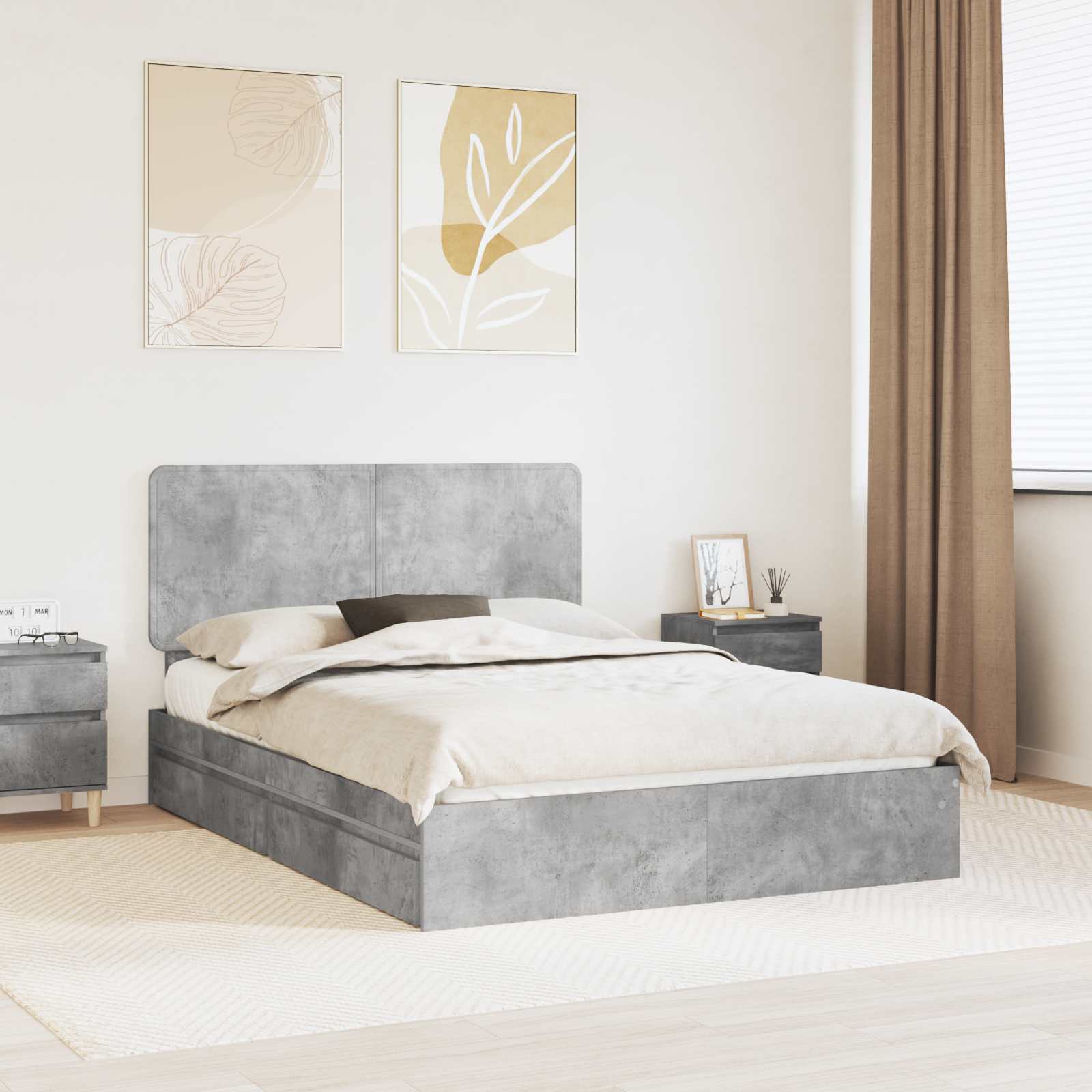 Krevet s od storage s uzglavljem Betonski sivi 150 x 200 cm