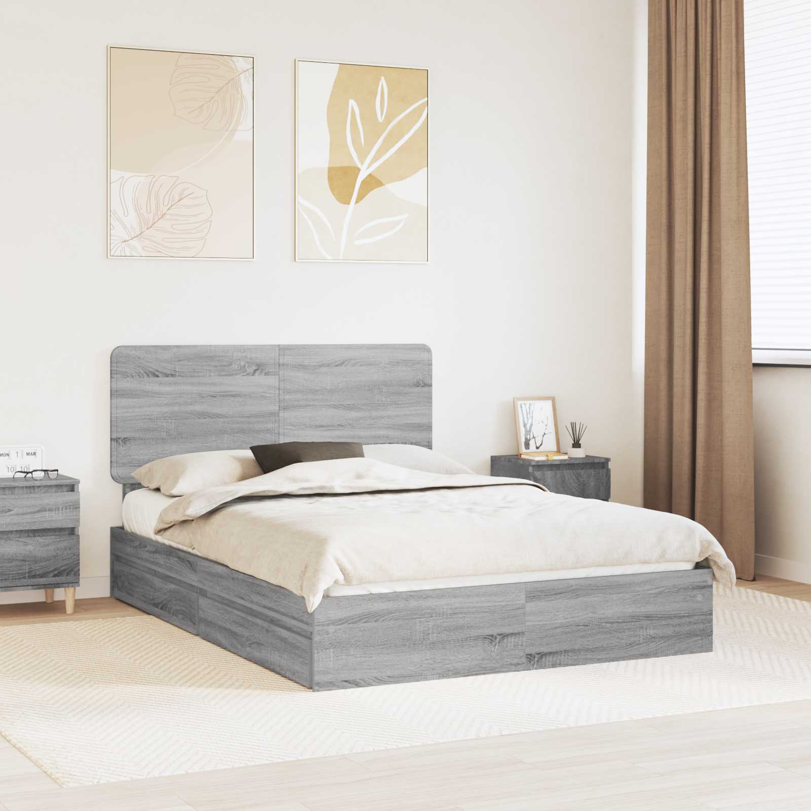 Krevet s od storage Siva Sonoma 150 x 200 cm Konstruirano drvo