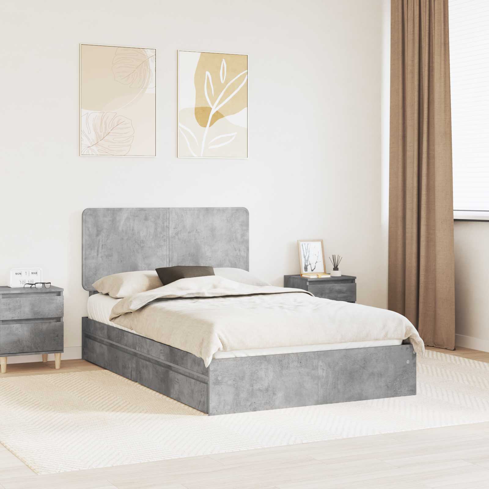 Krevet s od storage s uzglavljem Betonski sivi 135 x 190 cm