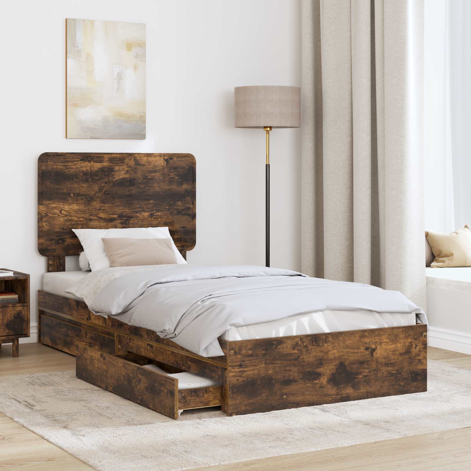 Krevet s od storage s uzglavljem Dimljeni hrast 100 x 200 cm