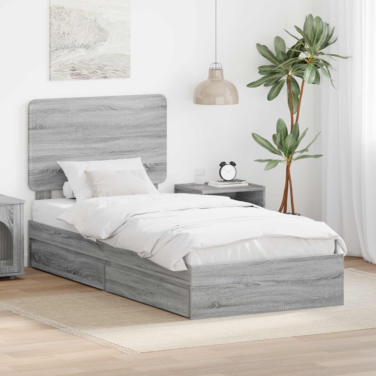 Krevet s od storage Siva Sonoma 90 x 200 cm Konstruirano drvo