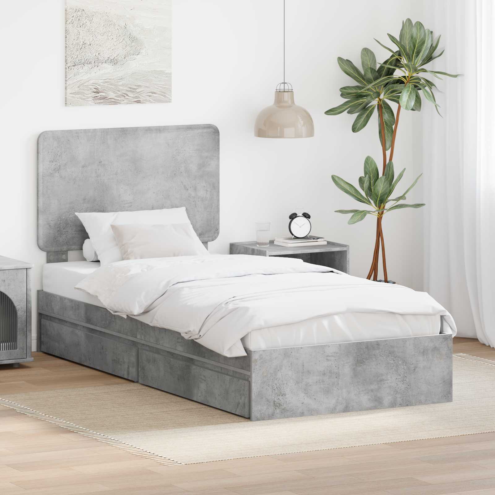 Krevet s od storage Betonski sivi 75 x 190 cm Konstruirano drvo