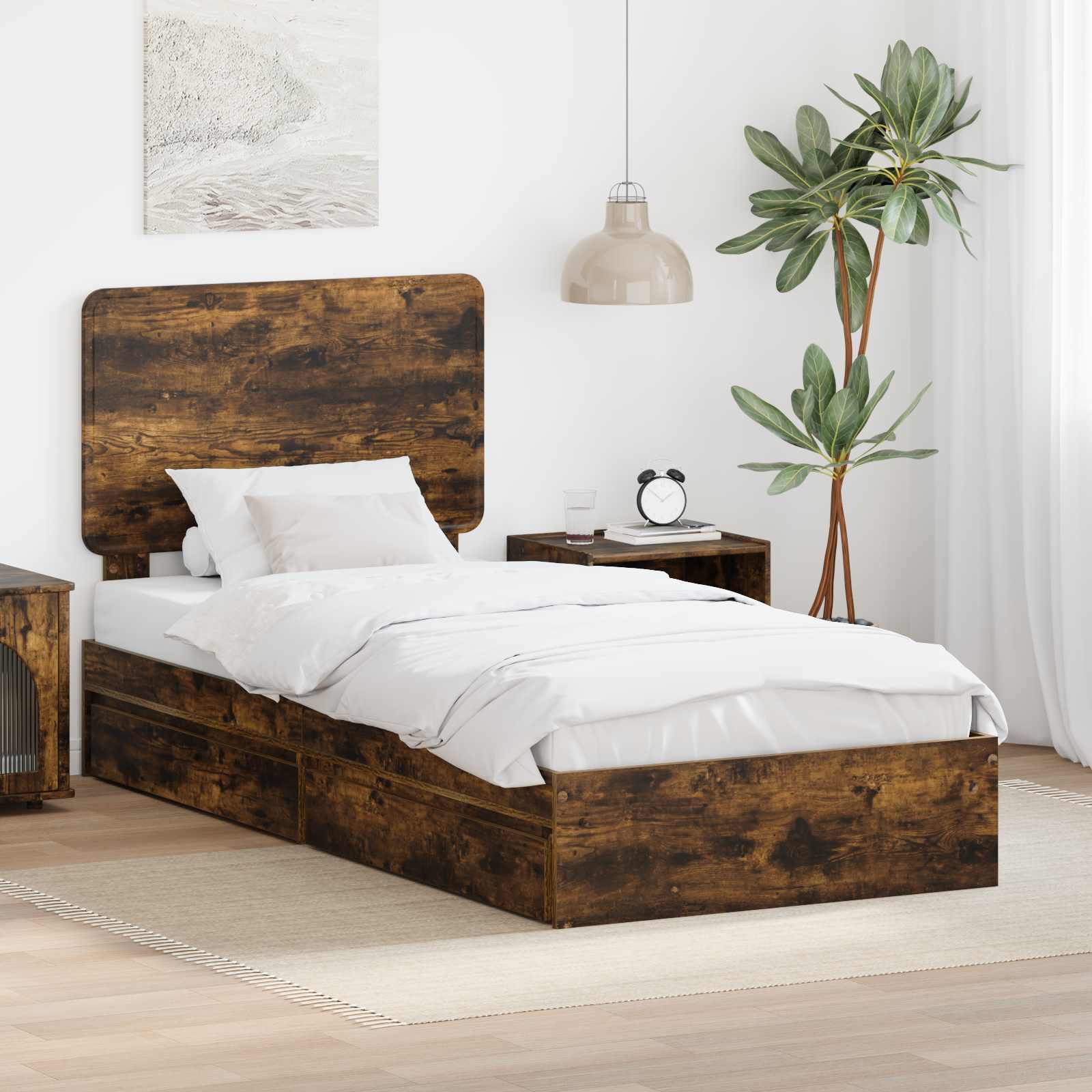 Krevet s od storage s uzglavljem Dimljeni hrast 75 x 190 cm