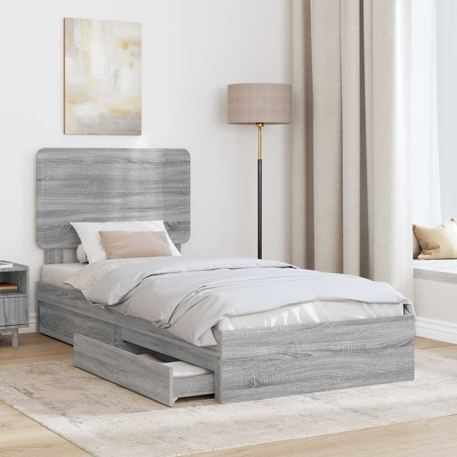Krevet s od storage Siva Sonoma 75 x 190 cm Konstruirano drvo