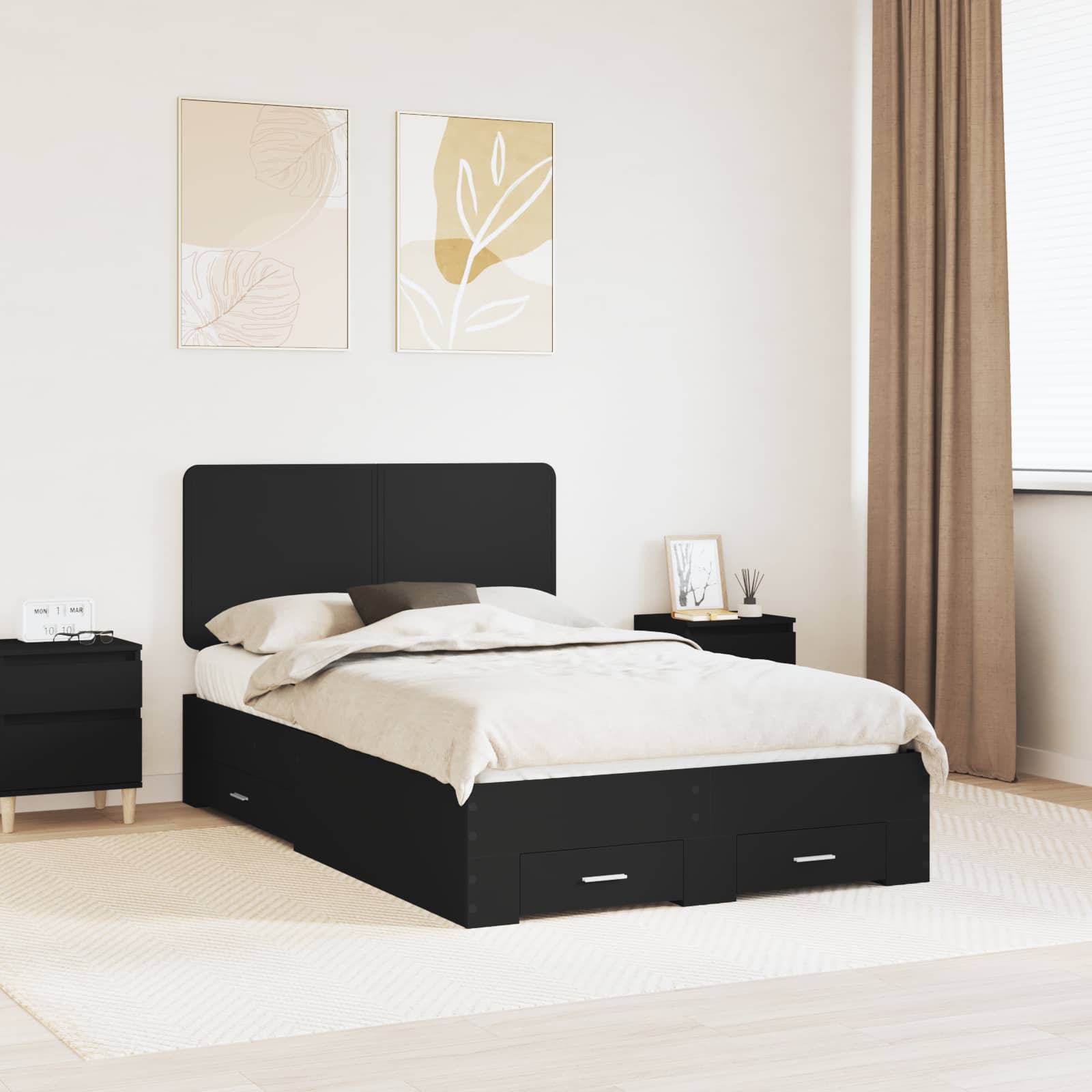 Krevetna konstrukcija Crna 135 x 190 cm Konstruirano drvo