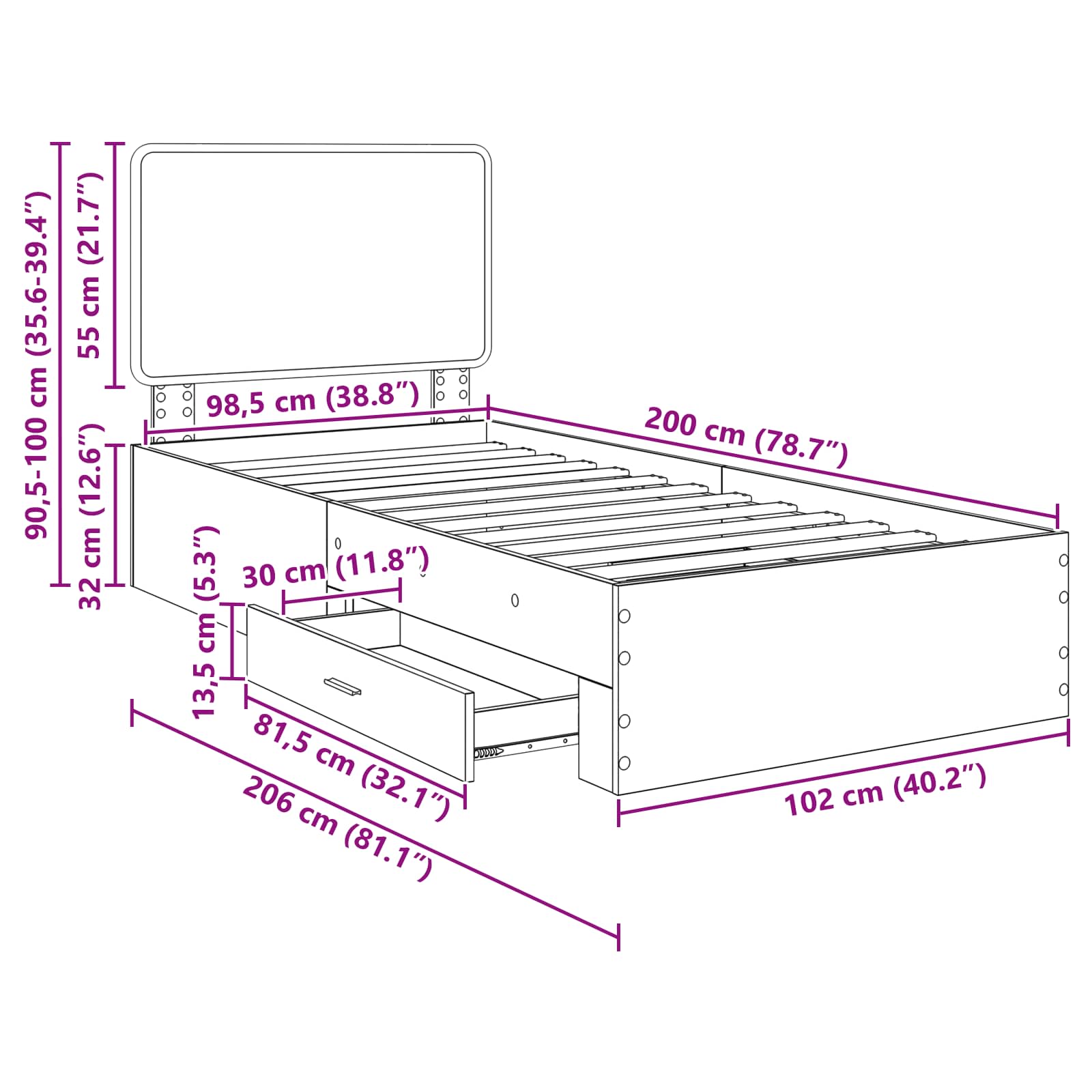 Krevetna konstrukcija Staro drvo 100 x 200 cm Konstruirano drvo