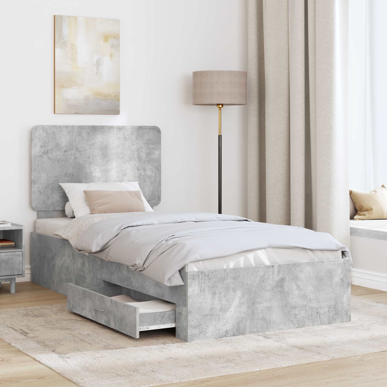 Krevetna konstrukcija s uzglavljem Betonski sivi 90 x 200 cm