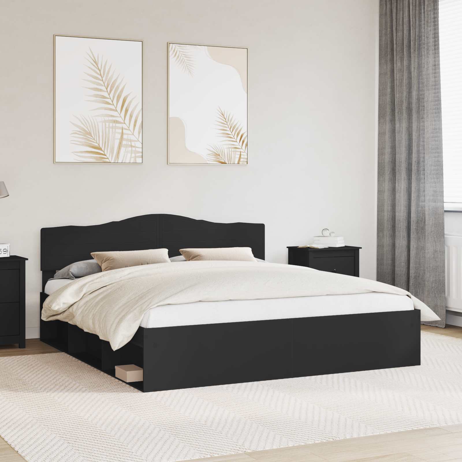 Krevetna konstrukcija Crna 180 x 200 cm Čvrsto borovo drvo