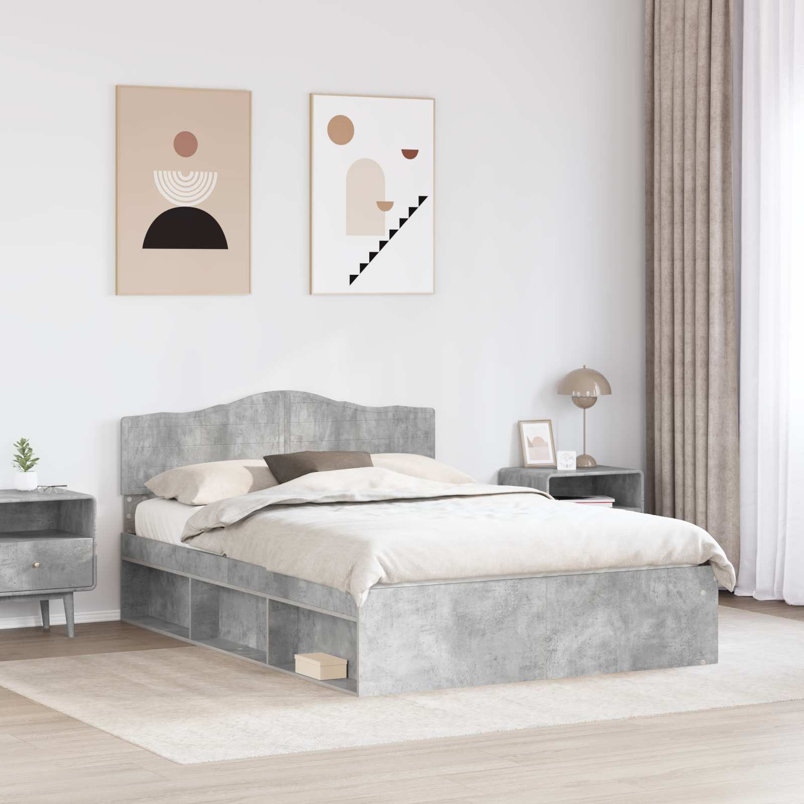 Krevetna konstrukcija s uzglavljem Betonska siva 150 x 200 cm