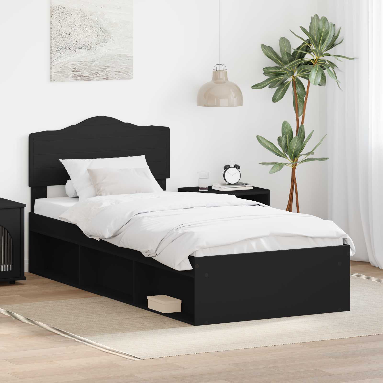 Krevetna konstrukcija Crna 90 x 200 cm Čvrsto borovo drvo