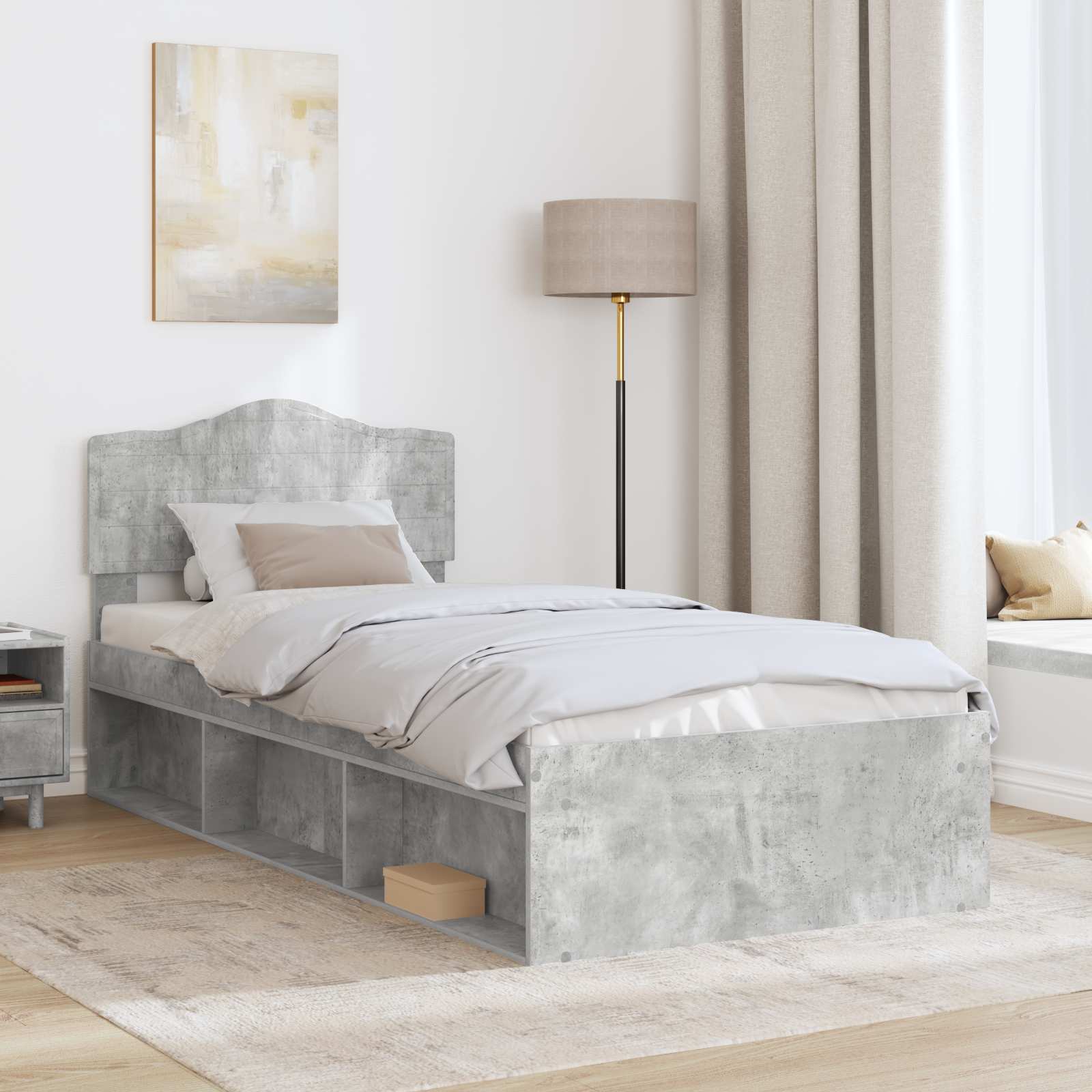 Krevetna konstrukcija s uzglavljem Betonska siva 90 x 190 cm
