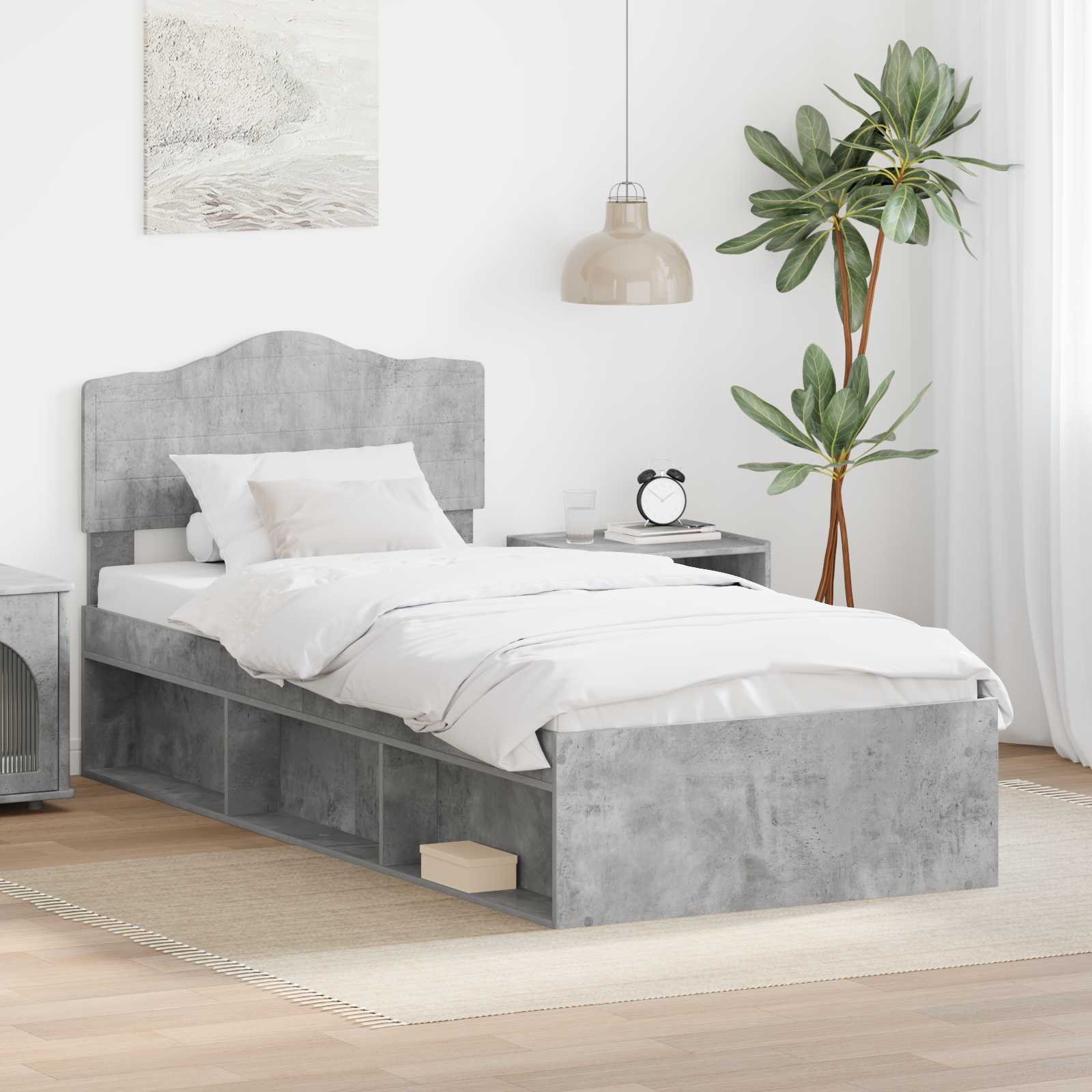 Krevetna konstrukcija s uzglavljem Betonska siva 75 x 190 cm