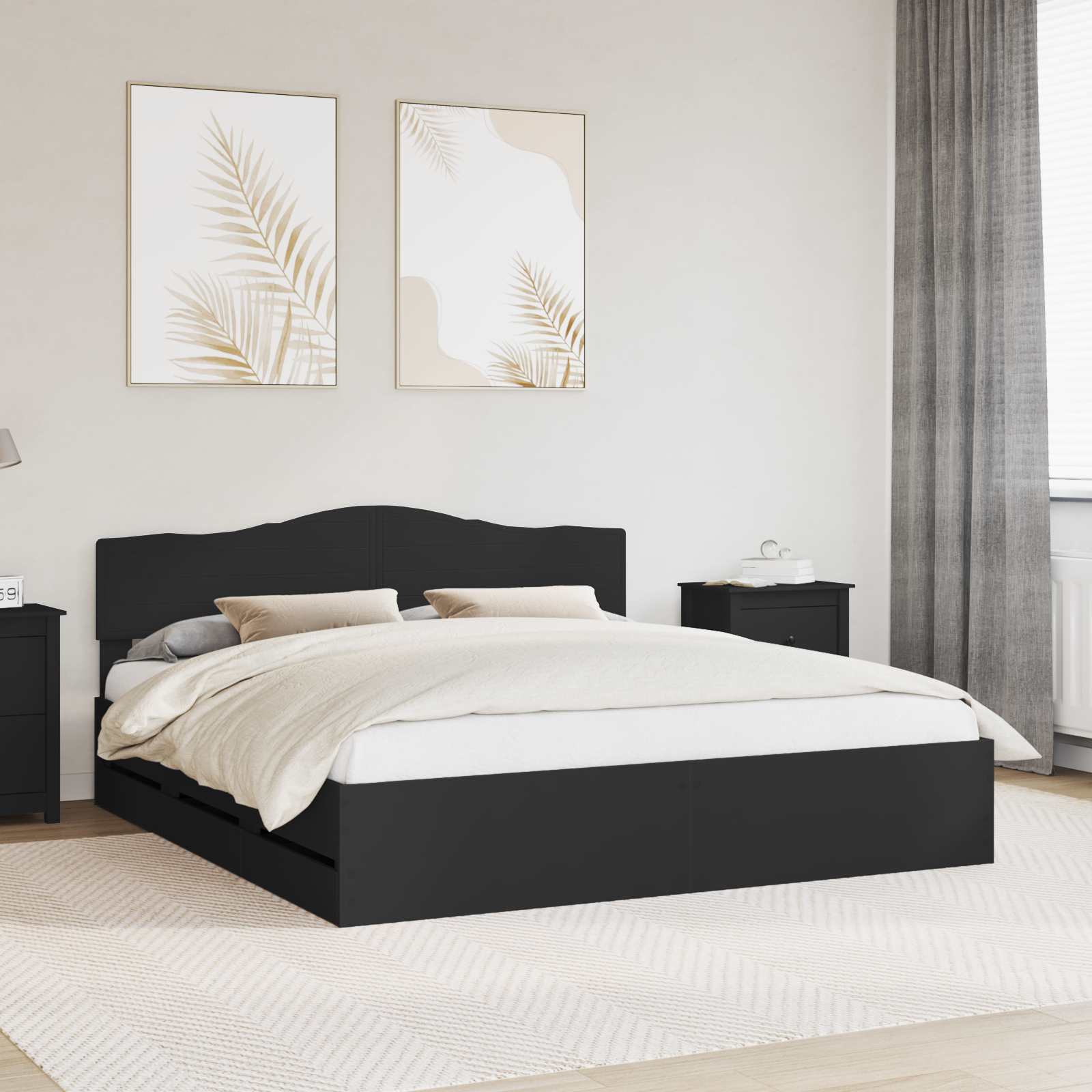 Krevetna konstrukcija Crna 200 x 200 cm Inženjersko Drvo