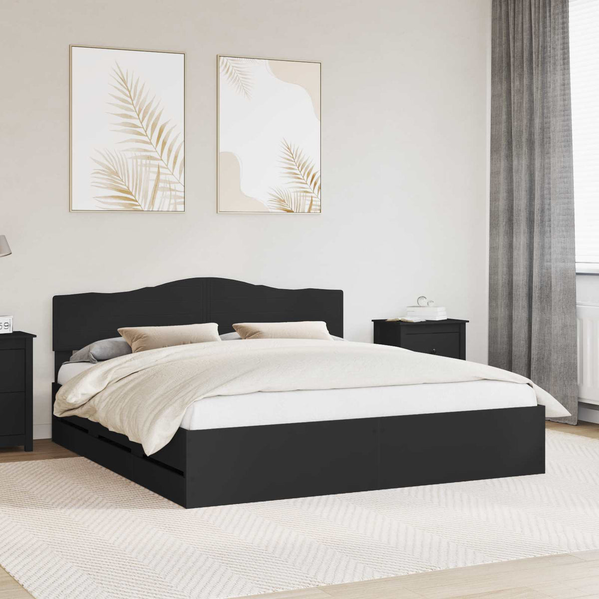 Krevetna konstrukcija Crna 200 x 200 cm Inženjersko Drvo