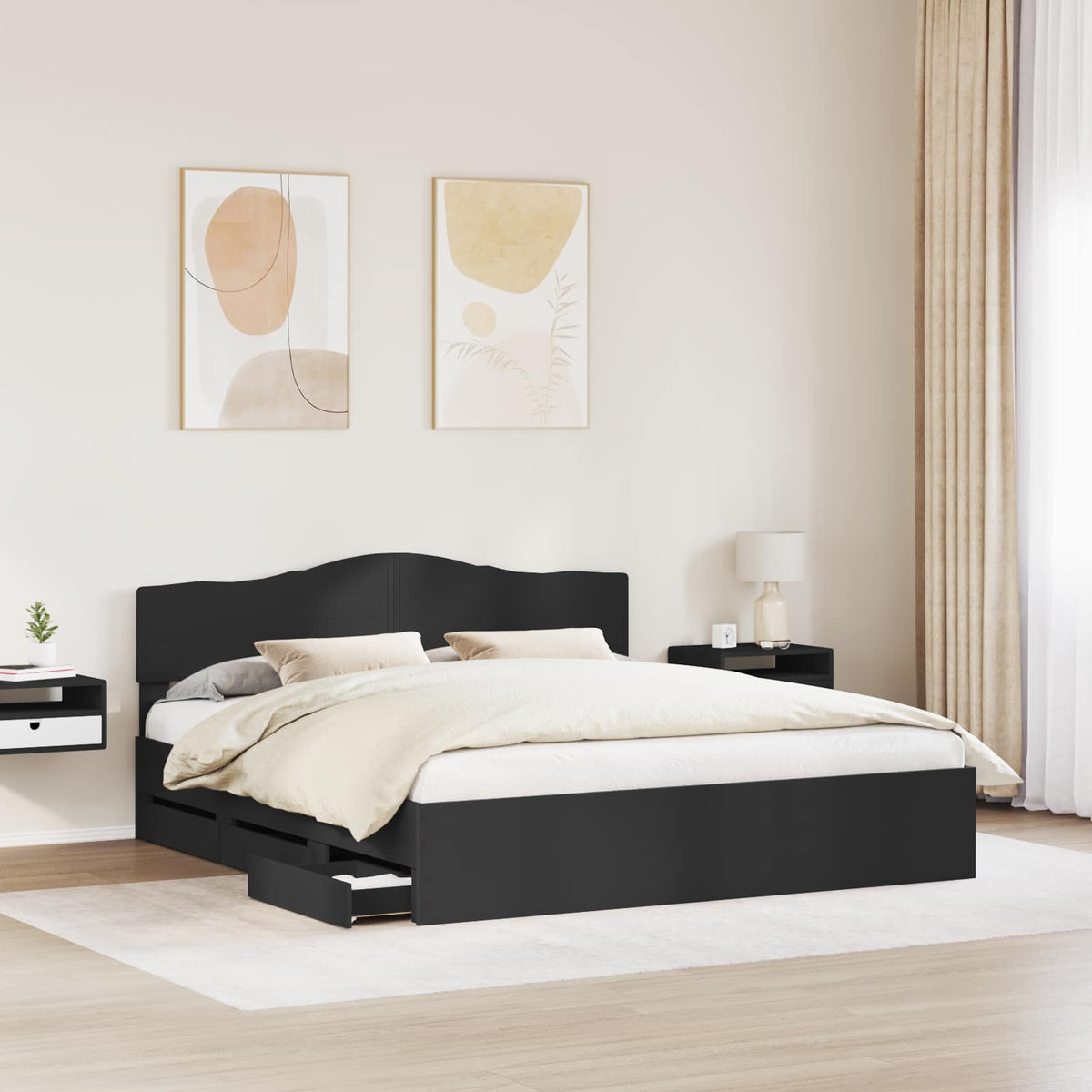 Krevetna konstrukcija Crna 200 x 200 cm Inženjersko Drvo