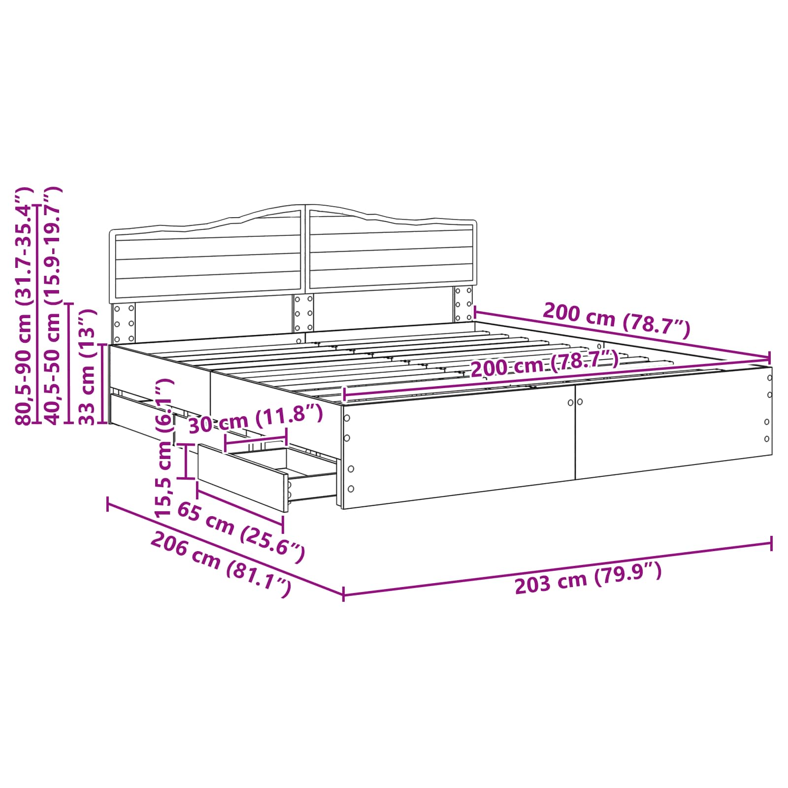 Krevetna konstrukcija Crna 200 x 200 cm Inženjersko Drvo