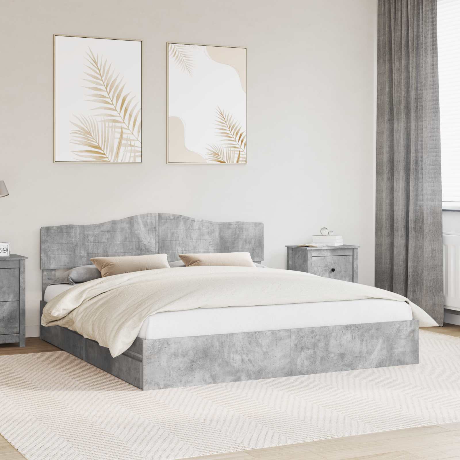 Krevet s od storage s uzglavljem Betonski sivi 200 x 200 cm