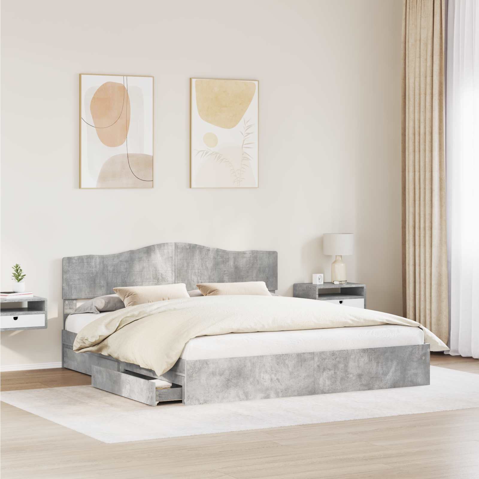 Krevet s od storage s uzglavljem Betonski sivi 200 x 200 cm