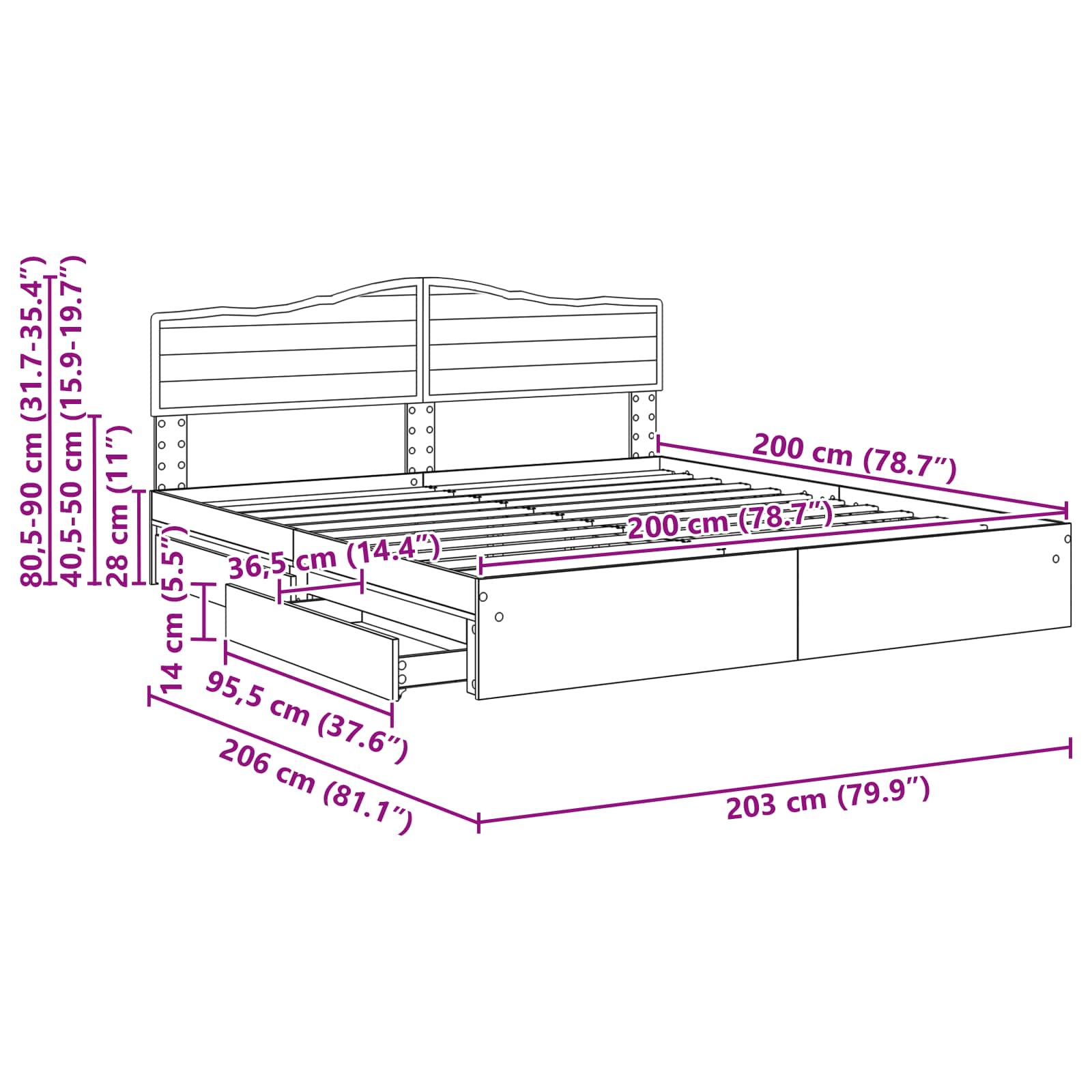 Krevet s od storage s uzglavljem Betonski sivi 200 x 200 cm