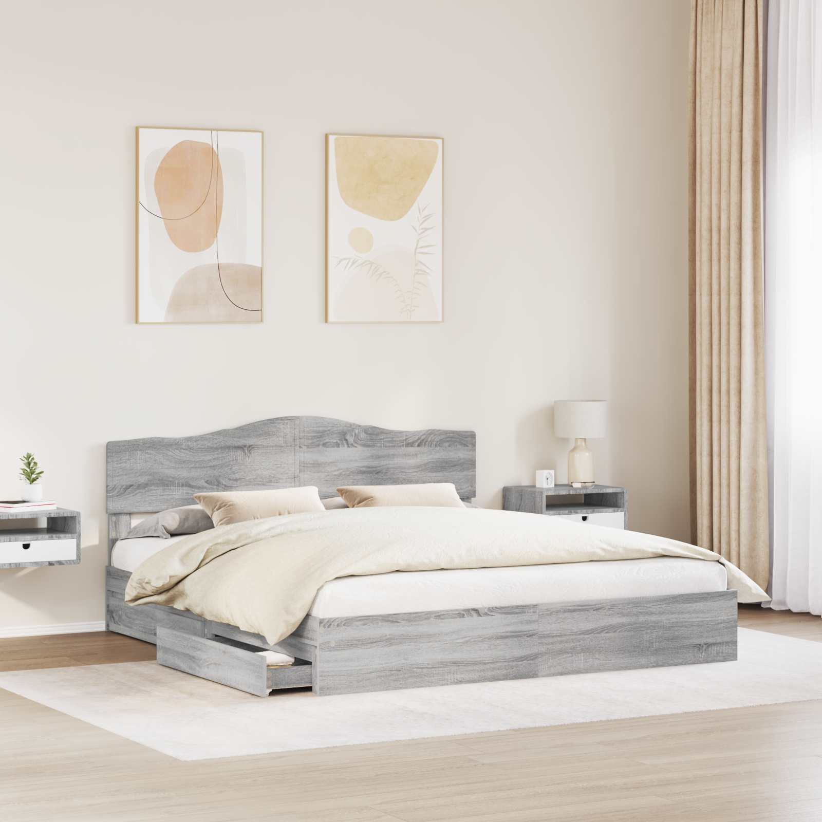 Krevet s od storage Siva Sonoma 180 x 200 cm Konstruirano drvo