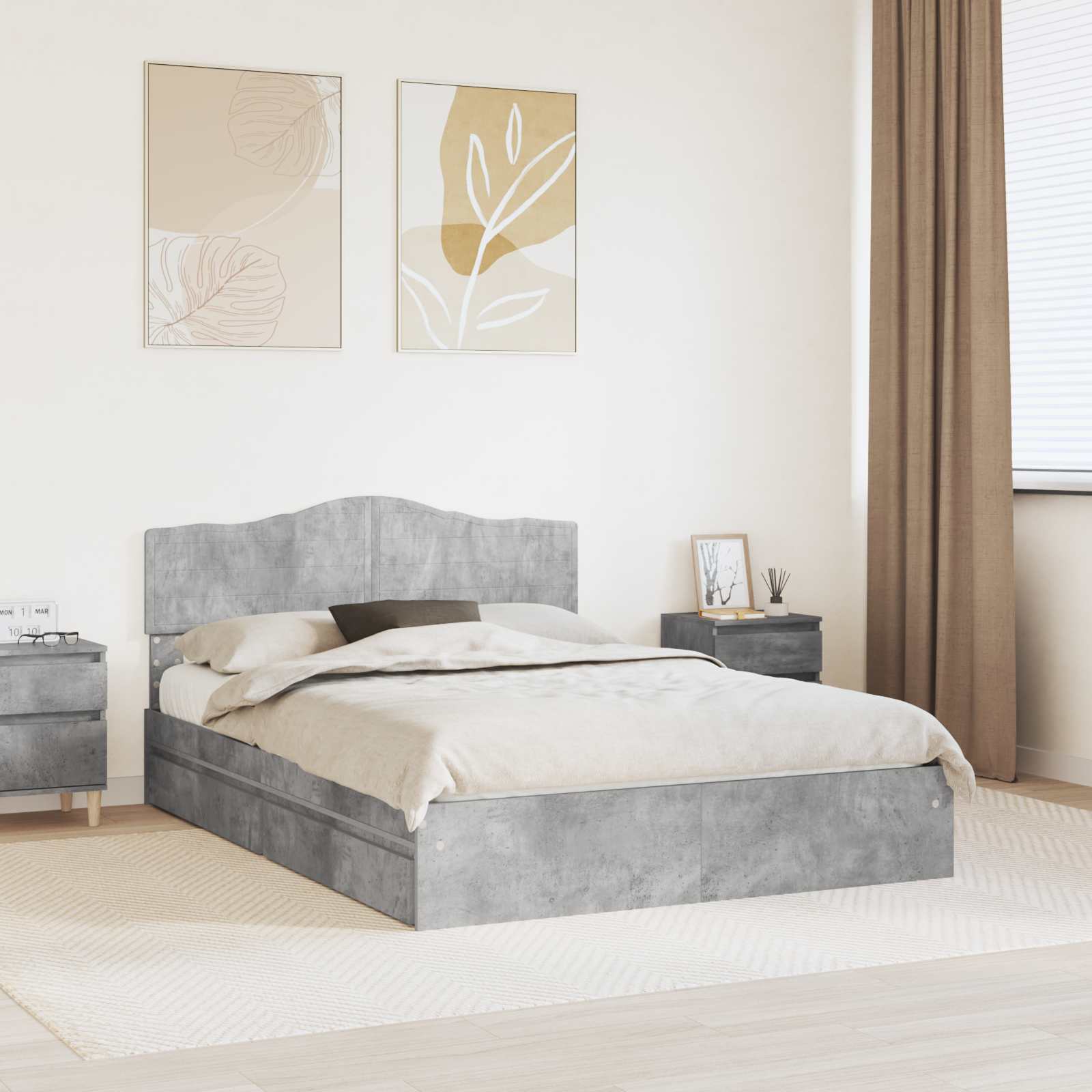 Krevet s od storage s uzglavljem Betonski sivi 150 x 200 cm