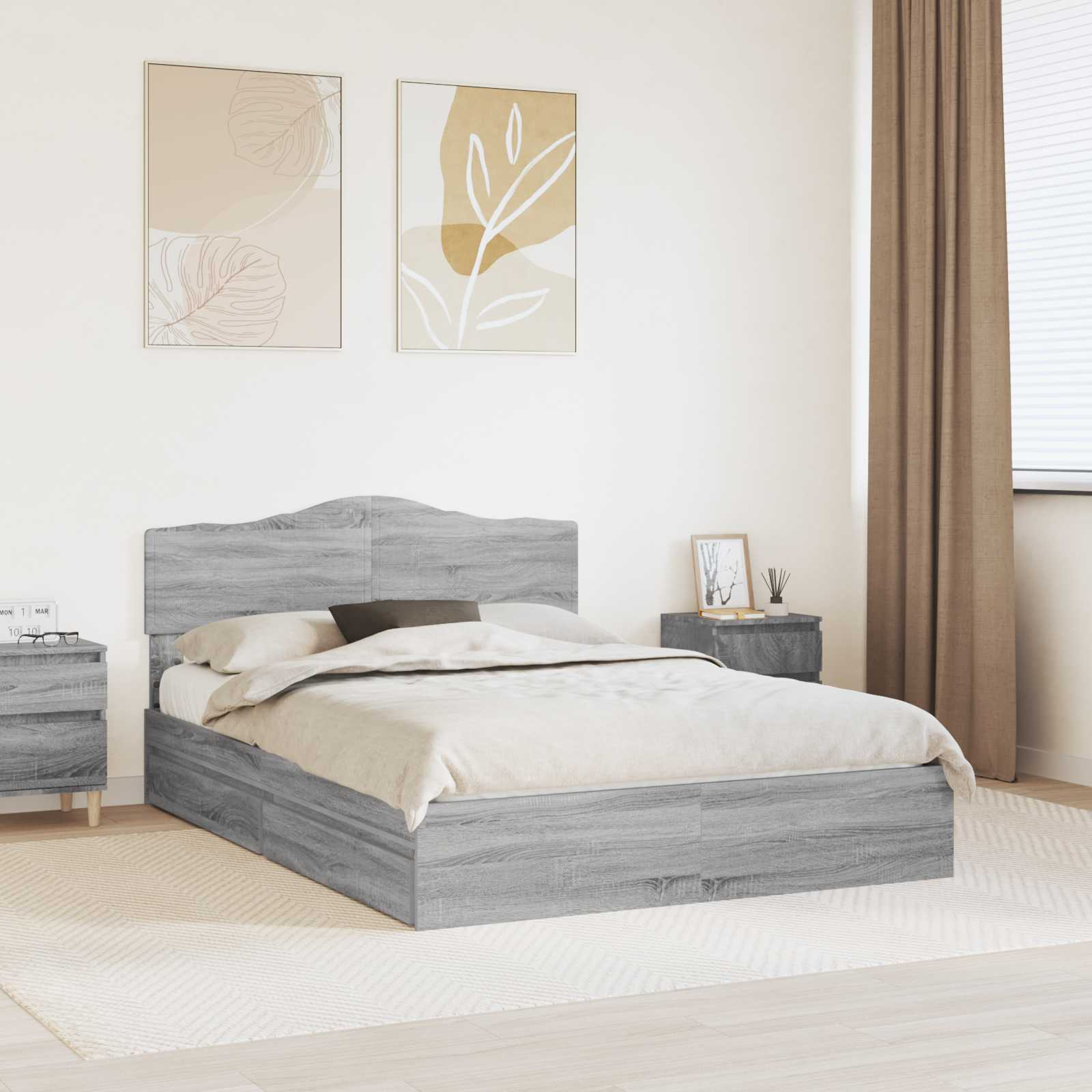 Krevet s od storage Siva Sonoma 140 x 200 cm Konstruirano drvo