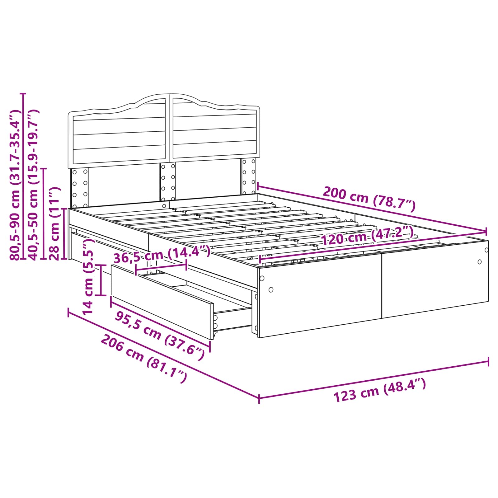 Krevet s od storage Sonoma hrast 120 x 200 cm Konstruirano drvo