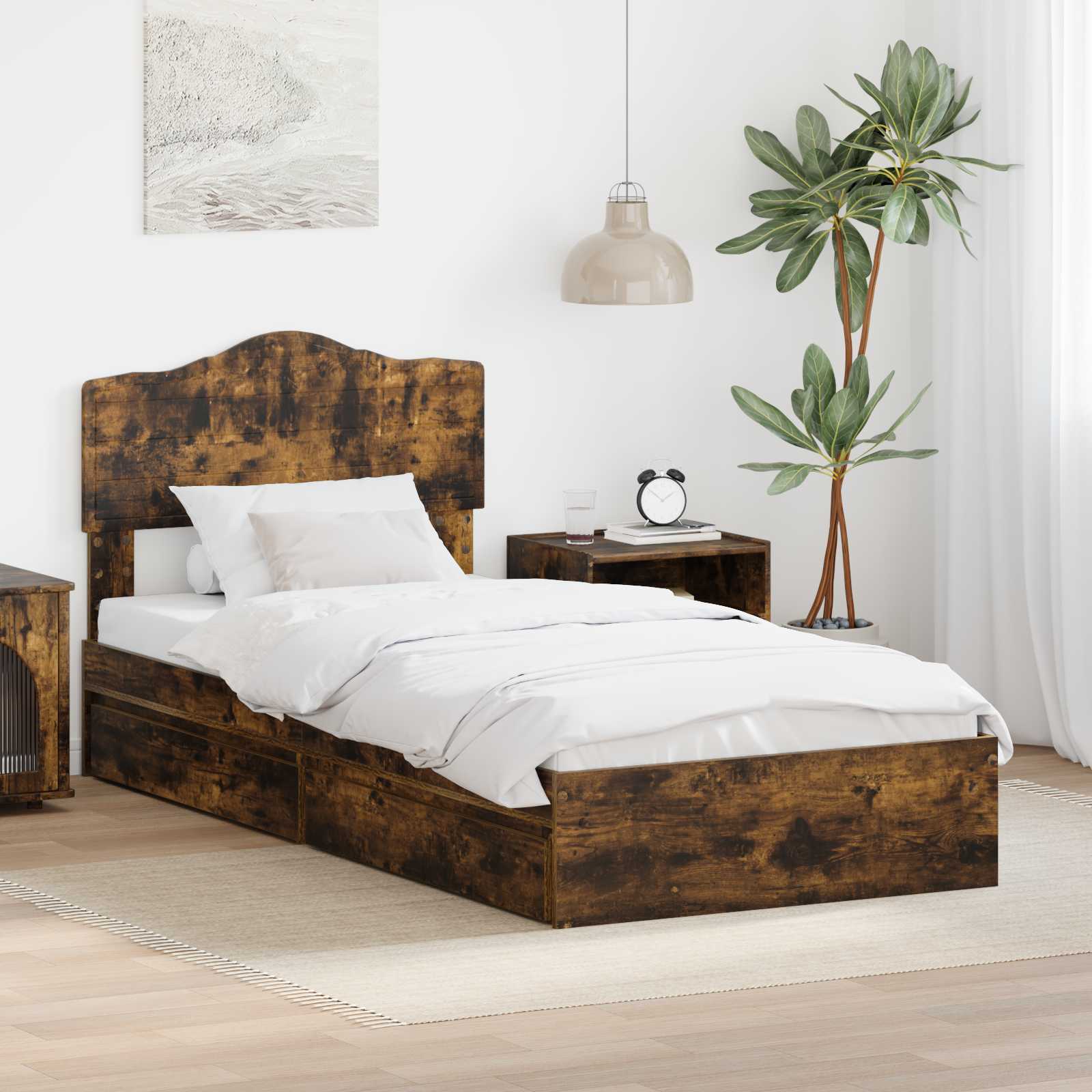 Krevet s od storage s uzglavljem Dimljeni hrast 100 x 200 cm