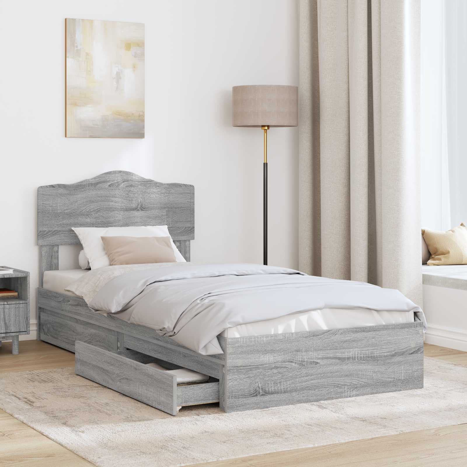 Krevet s od storage Siva Sonoma 90 x 200 cm Konstruirano drvo