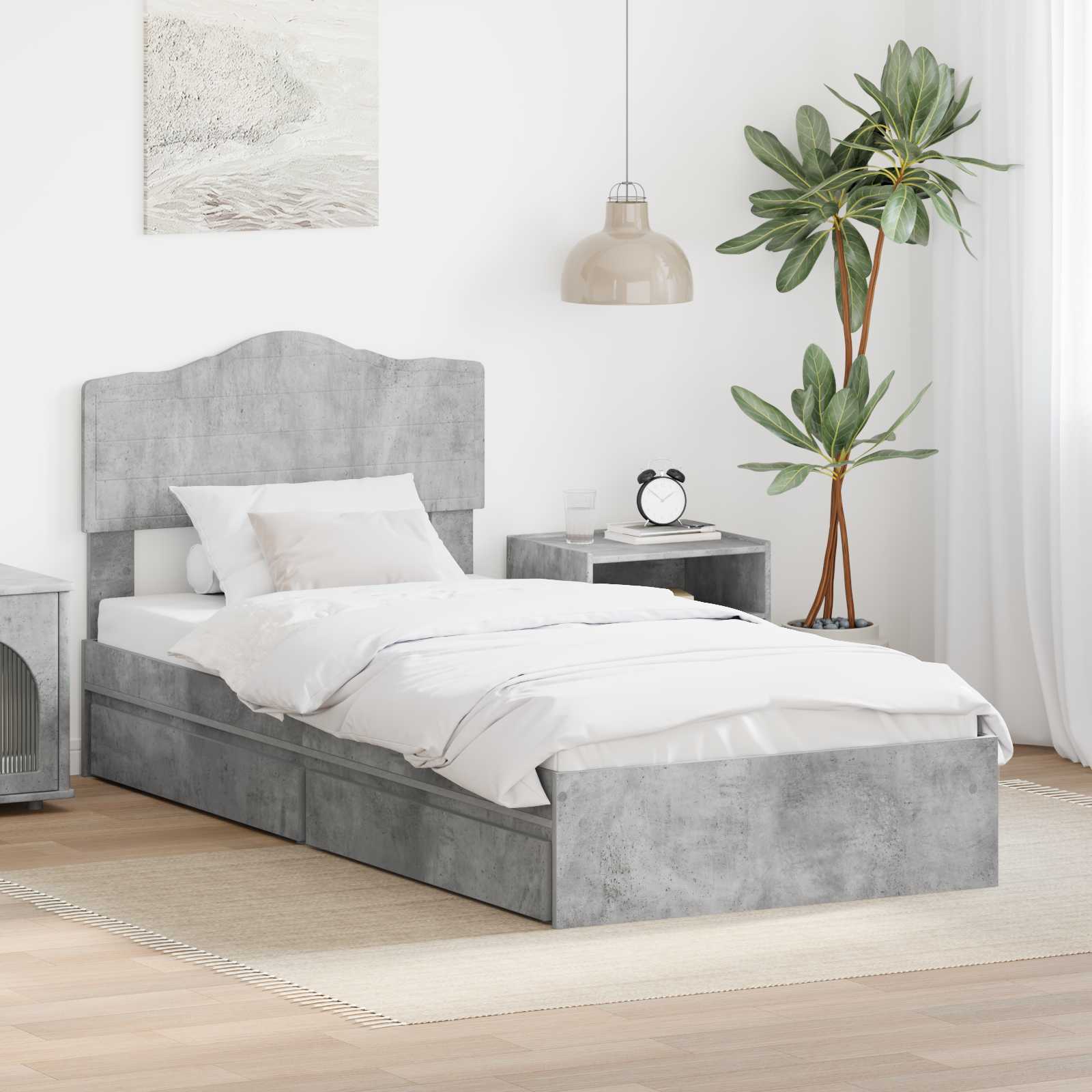 Krevet s od storage Betonski sivi 90 x 190 cm Konstruirano drvo