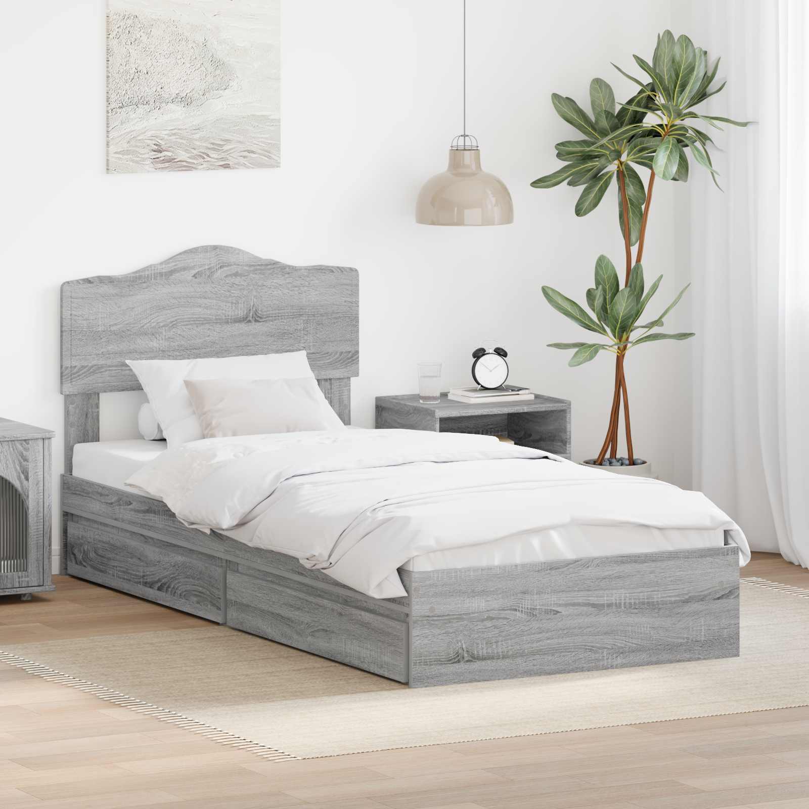 Krevet s od storage Siva Sonoma 70 x 190 cm Konstruirano drvo