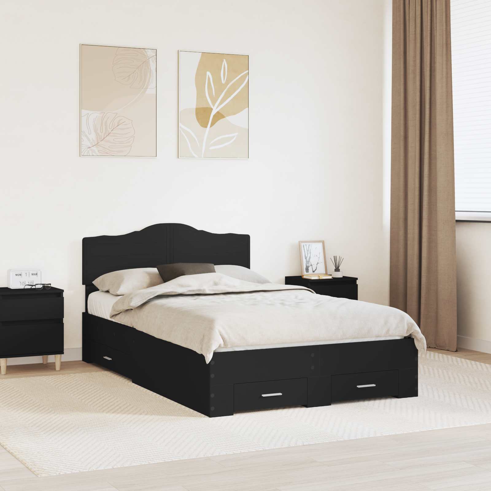 Krevetna konstrukcija Crna 135 x 190 cm Konstruirano drvo