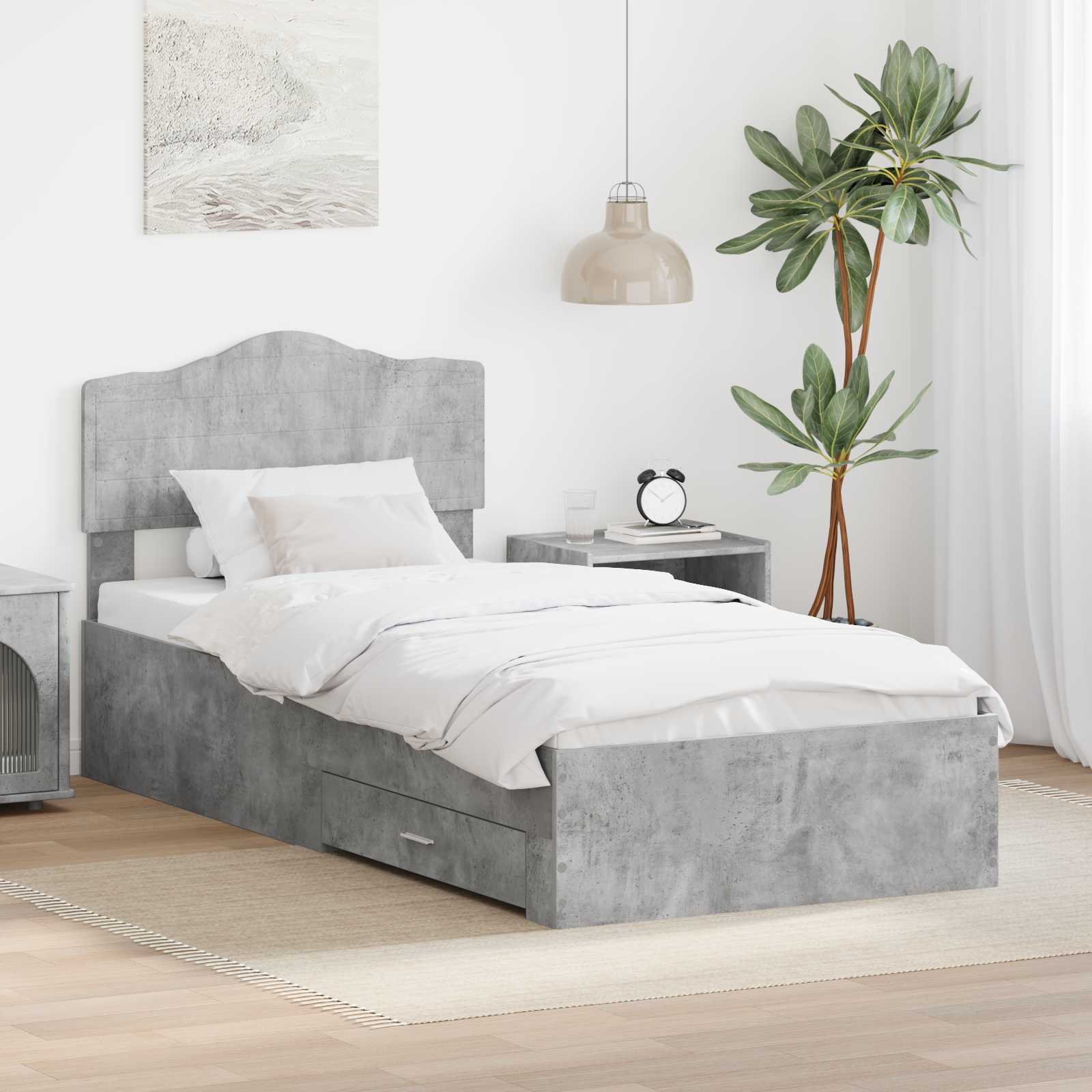 Krevetna konstrukcija s uzglavljem Betonski sivi 100 x 200 cm
