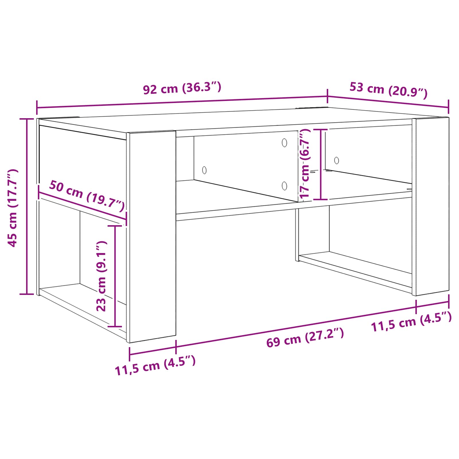 Kava Stol Betonski sivi 92 x 53 x 45 cm Konstruirano drvo